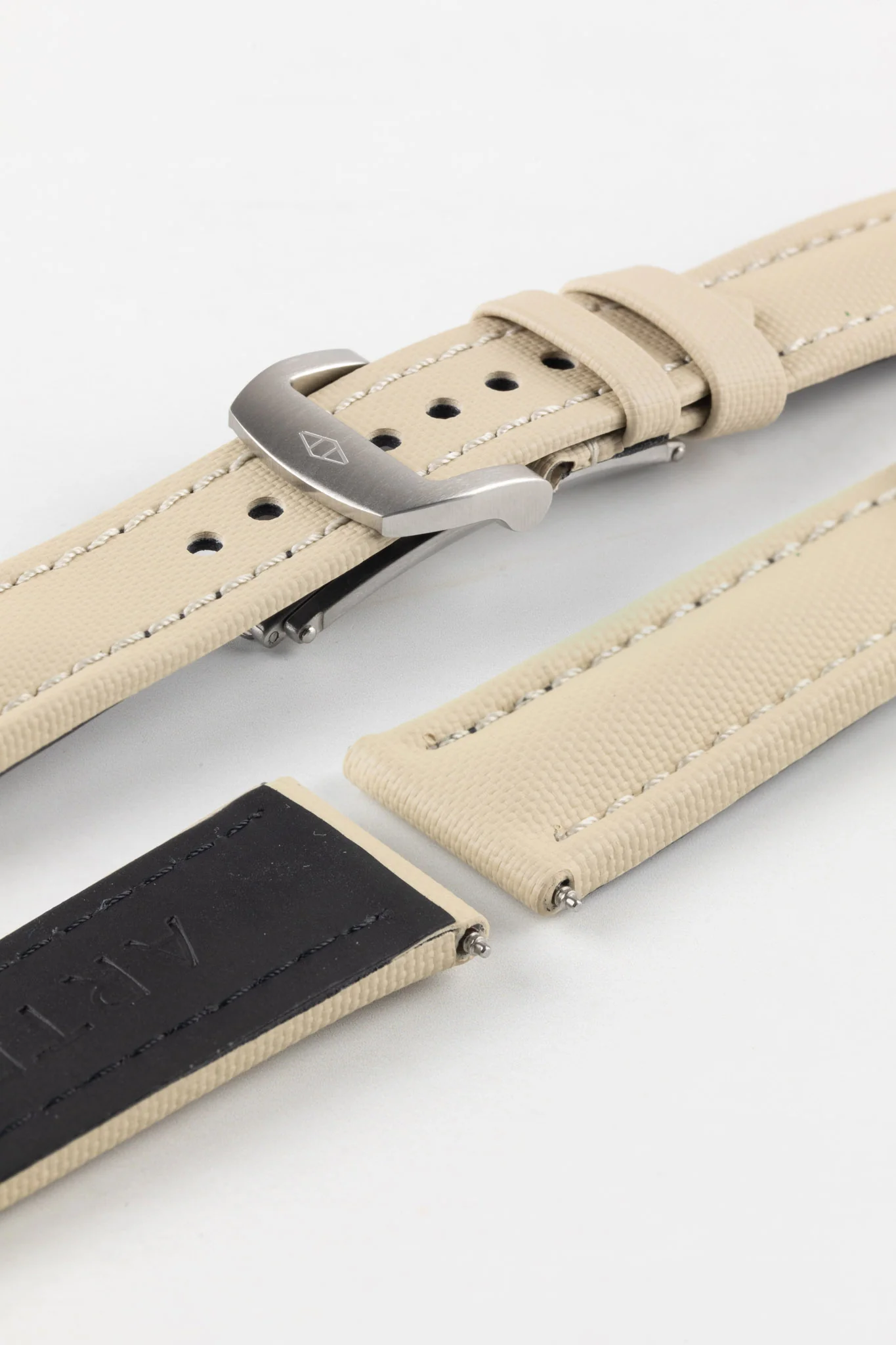 Artem Straps Classic Beige Sailcloth Watch Strap with Beige Stitching - Image 10