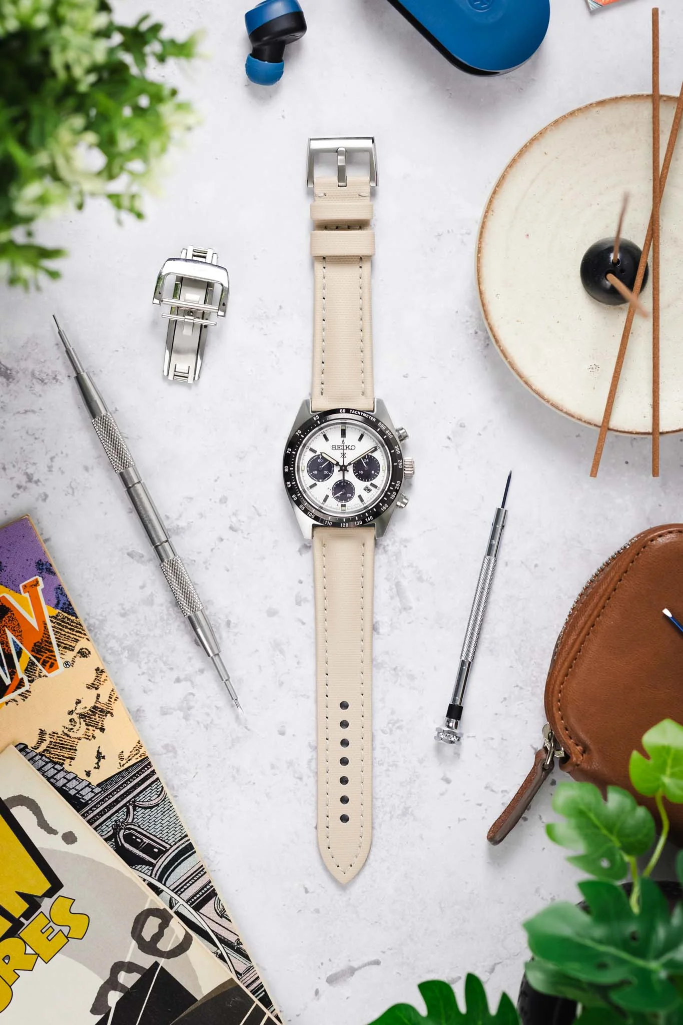Artem Straps Classic Beige Sailcloth Watch Strap with Beige Stitching - Image 11