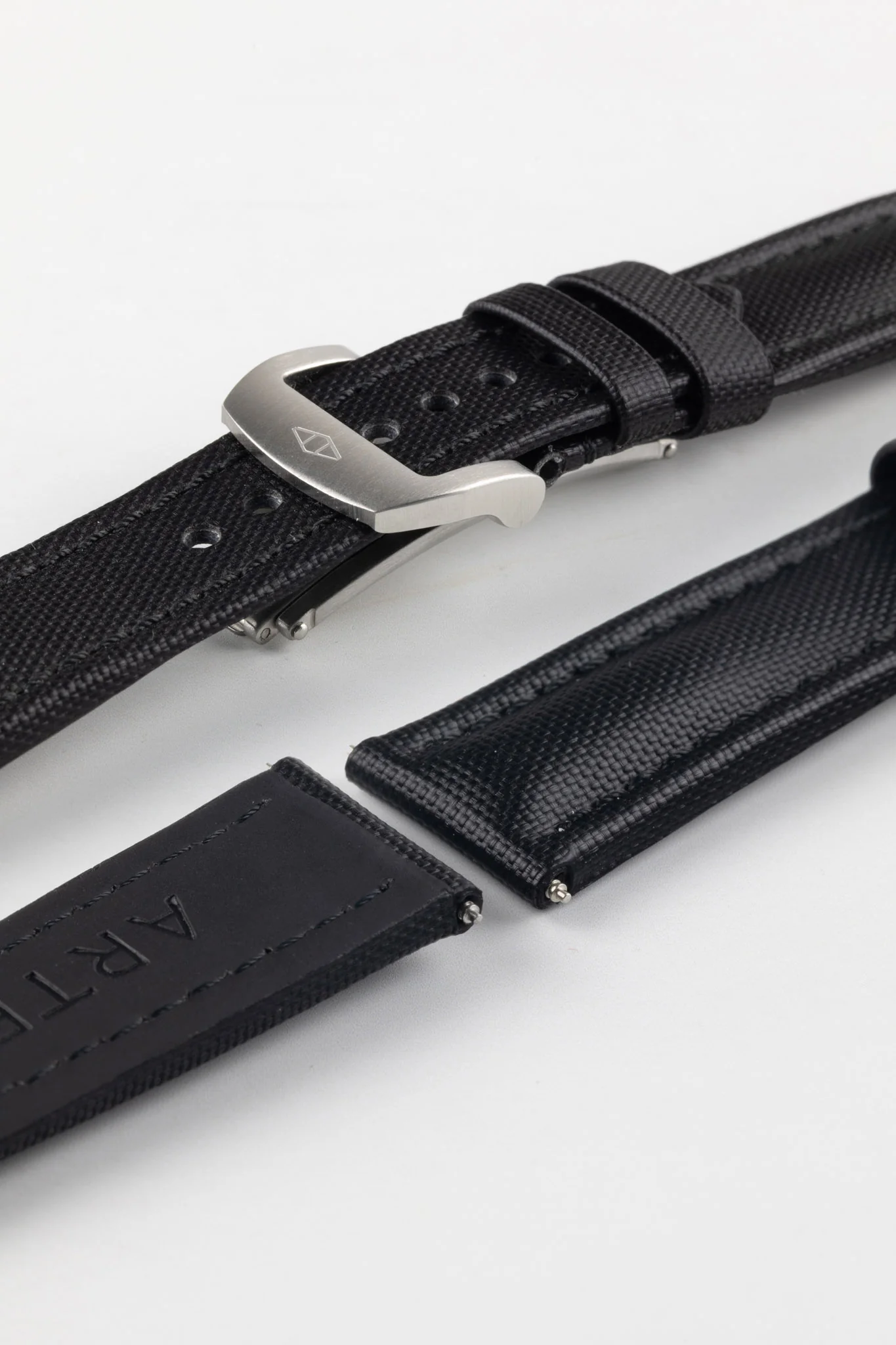 Artem Straps Classic Black Sailcloth Watch Strap with Black Stitching - Image 10