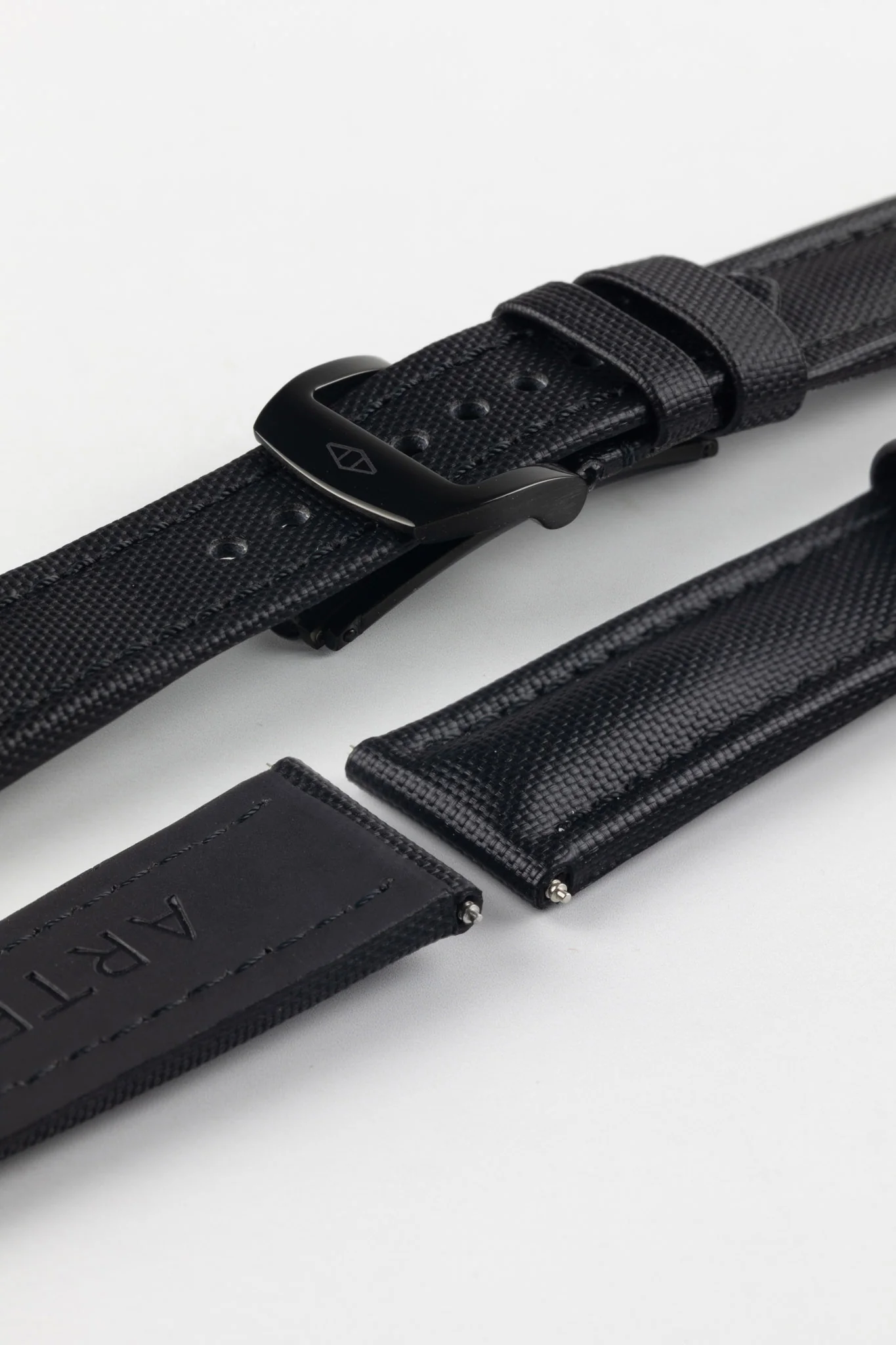 Artem Straps Classic Black Sailcloth Watch Strap with Black Stitching - Image 7