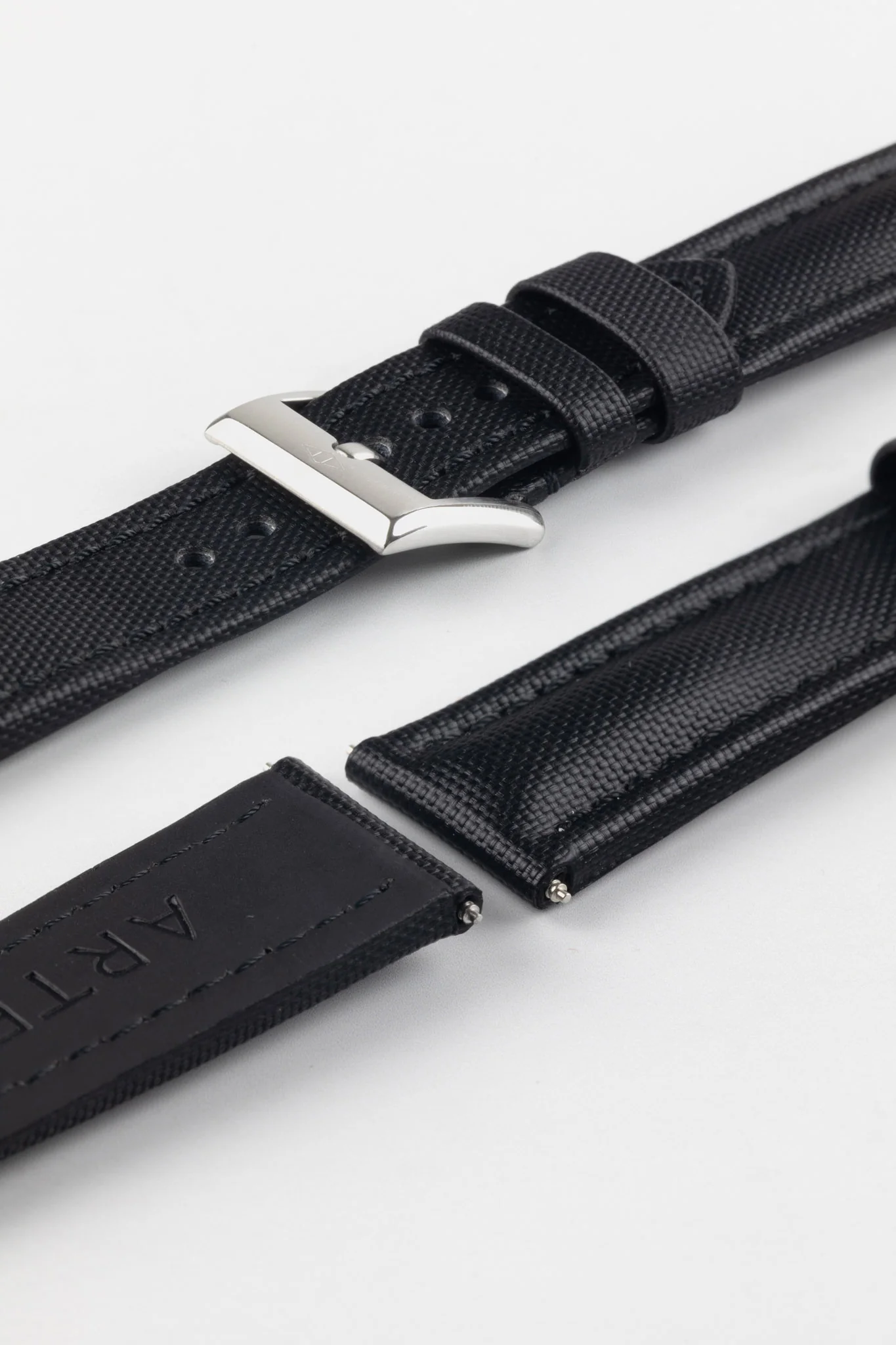 Artem Straps Classic Black Sailcloth Watch Strap with Black Stitching - Image 8