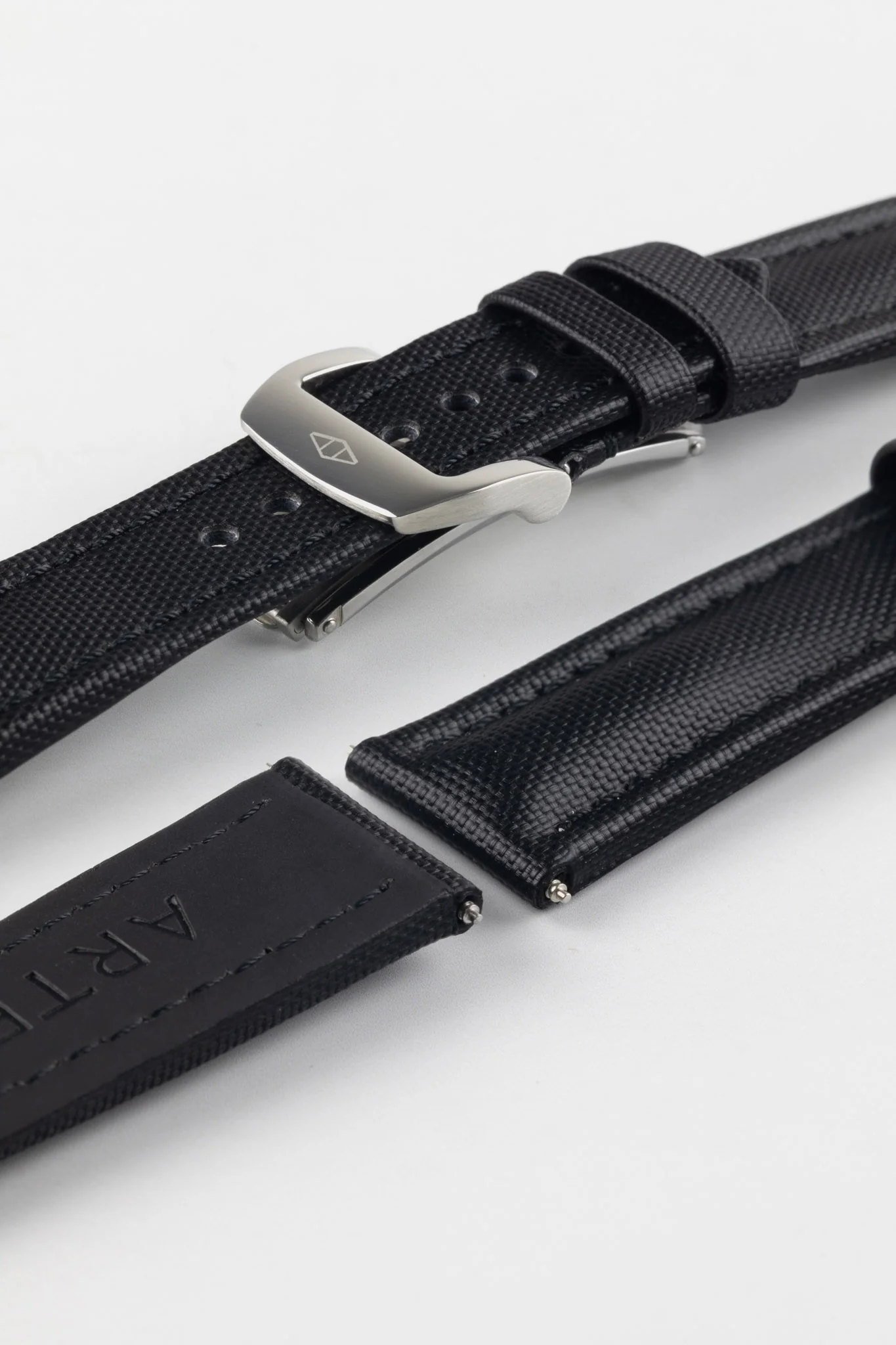 Artem Straps Classic Black Sailcloth Watch Strap with Black Stitching - Image 9