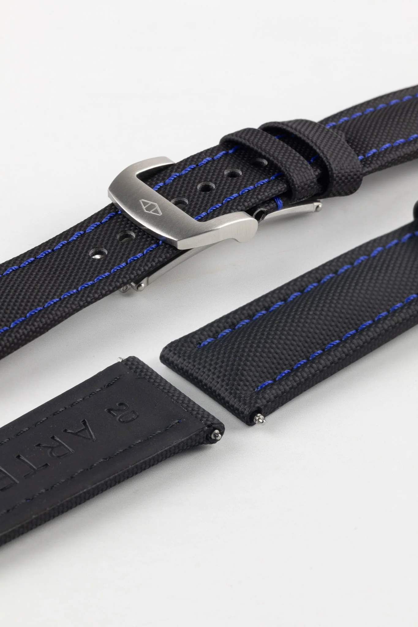 Artem Straps Classic Black Sailcloth Watch Strap with Blue Stitching - Image 10