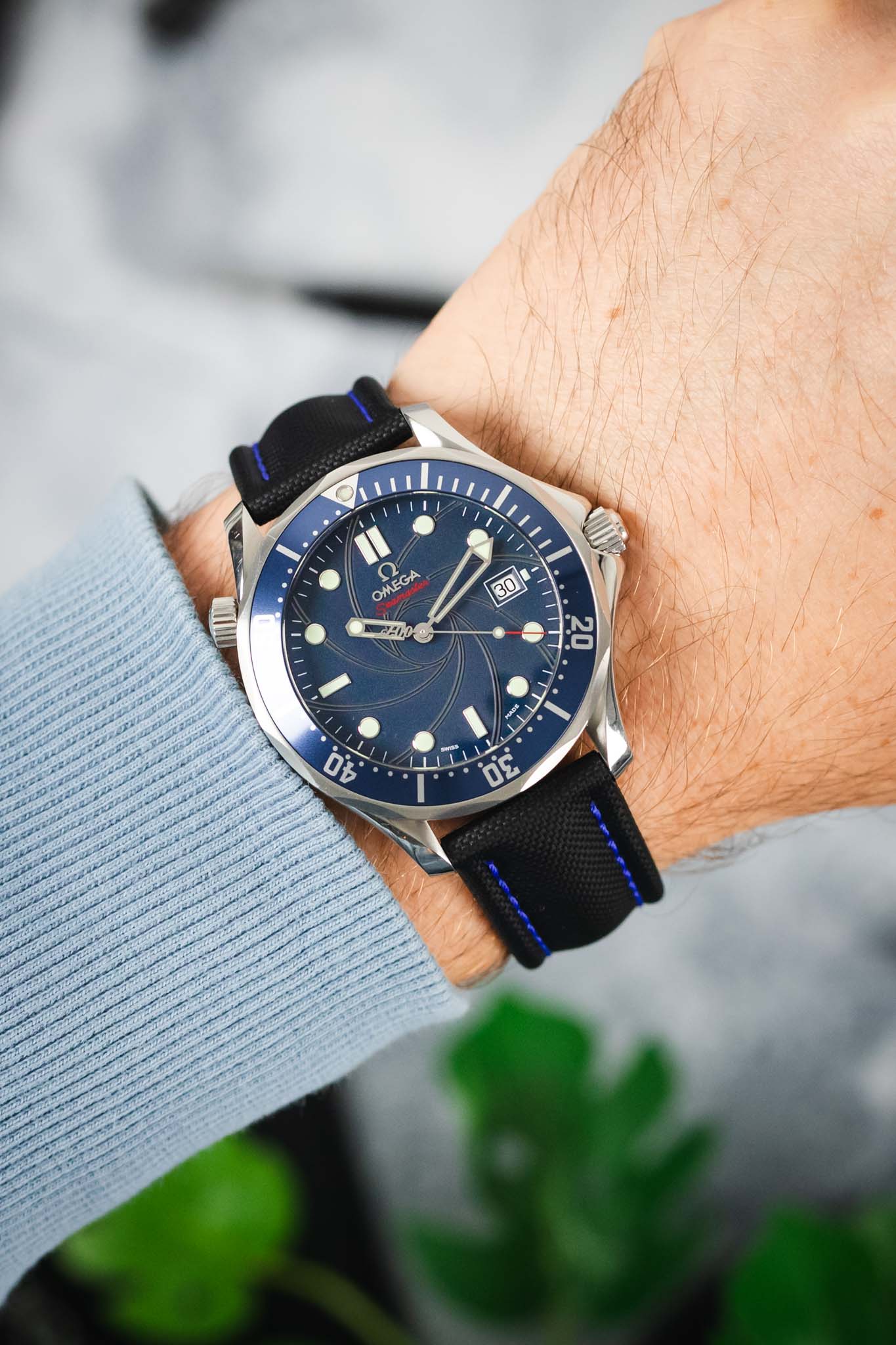 Artem Straps Classic Black Sailcloth Watch Strap with Blue Stitching - Image 2