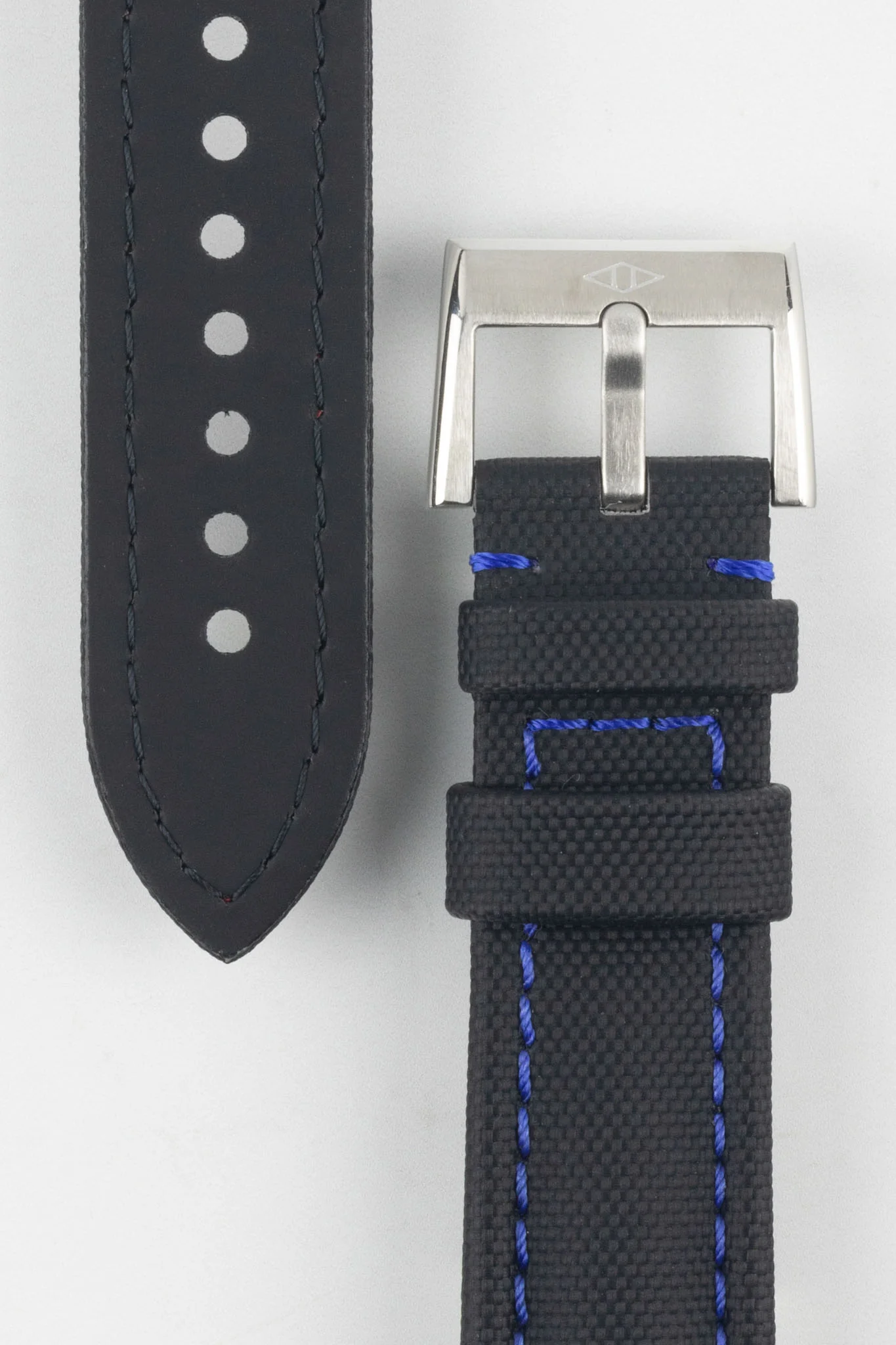 Artem Straps Classic Black Sailcloth Watch Strap with Blue Stitching - Image 3