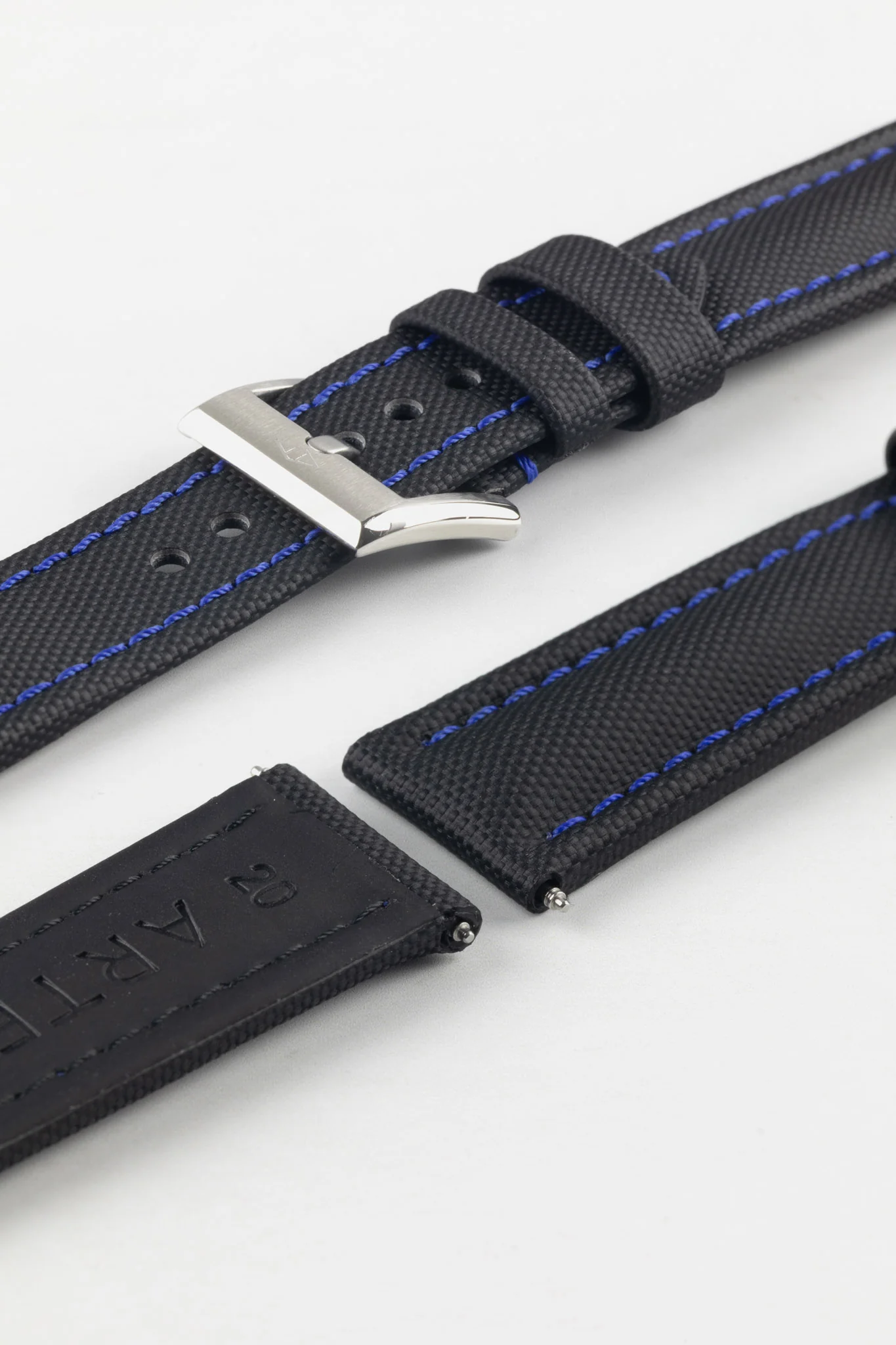 Artem Straps Classic Black Sailcloth Watch Strap with Blue Stitching - Image 8