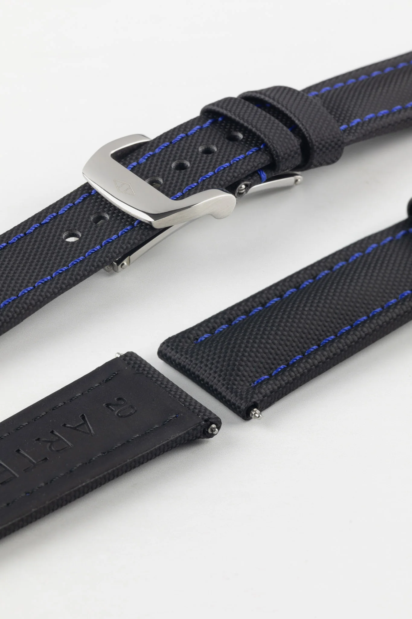 Artem Straps Classic Black Sailcloth Watch Strap with Blue Stitching - Image 9