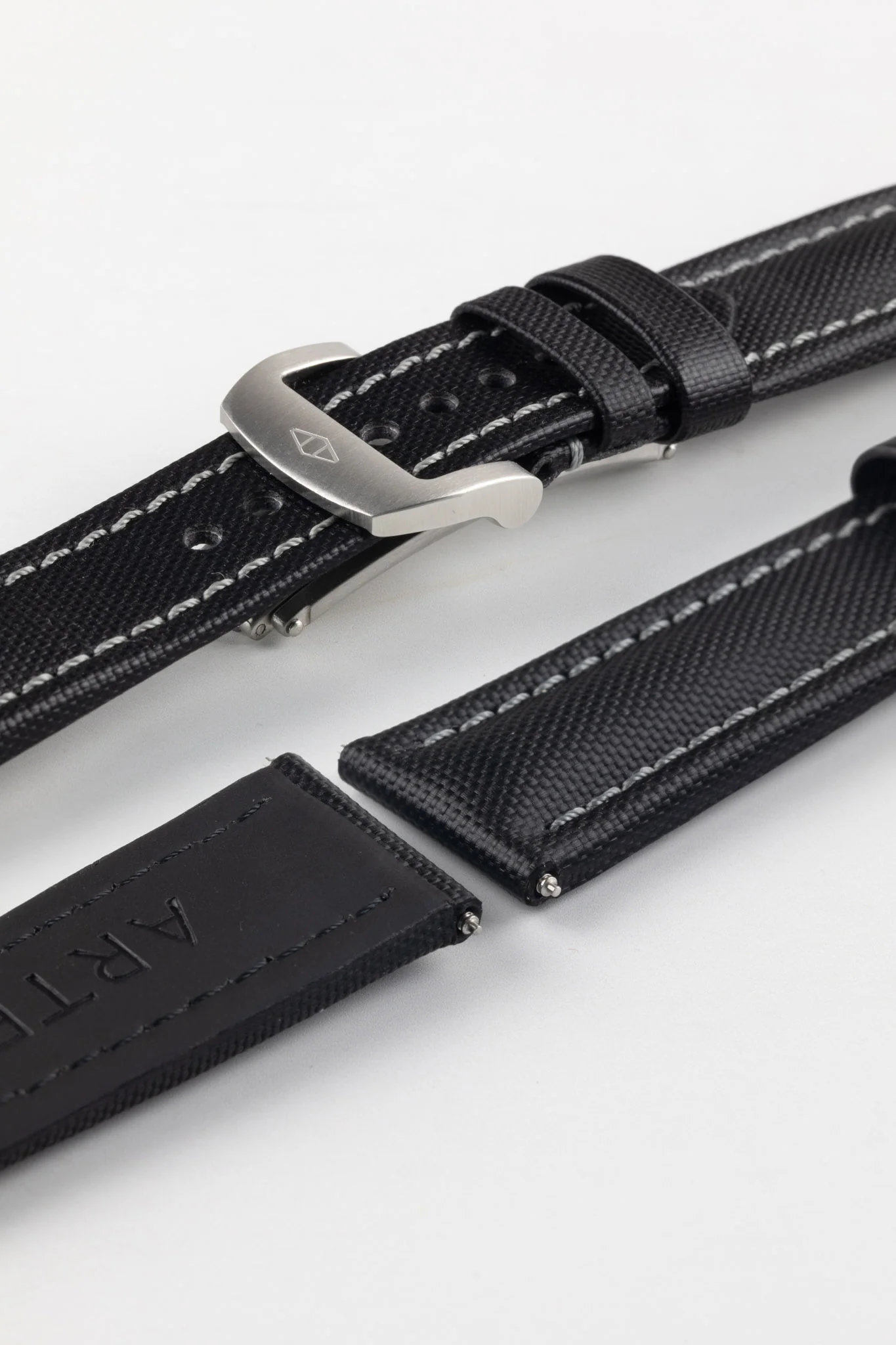 Artem Straps Classic Black Sailcloth Watch Strap with Grey Stitching - Image 10