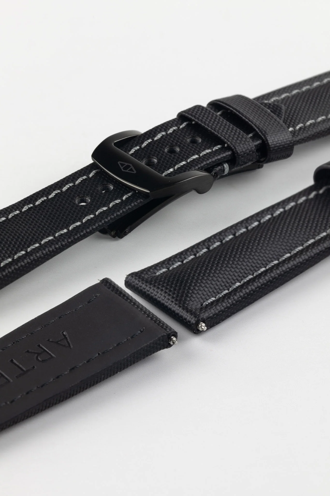 Artem Straps Classic Black Sailcloth Watch Strap with Grey Stitching - Image 7