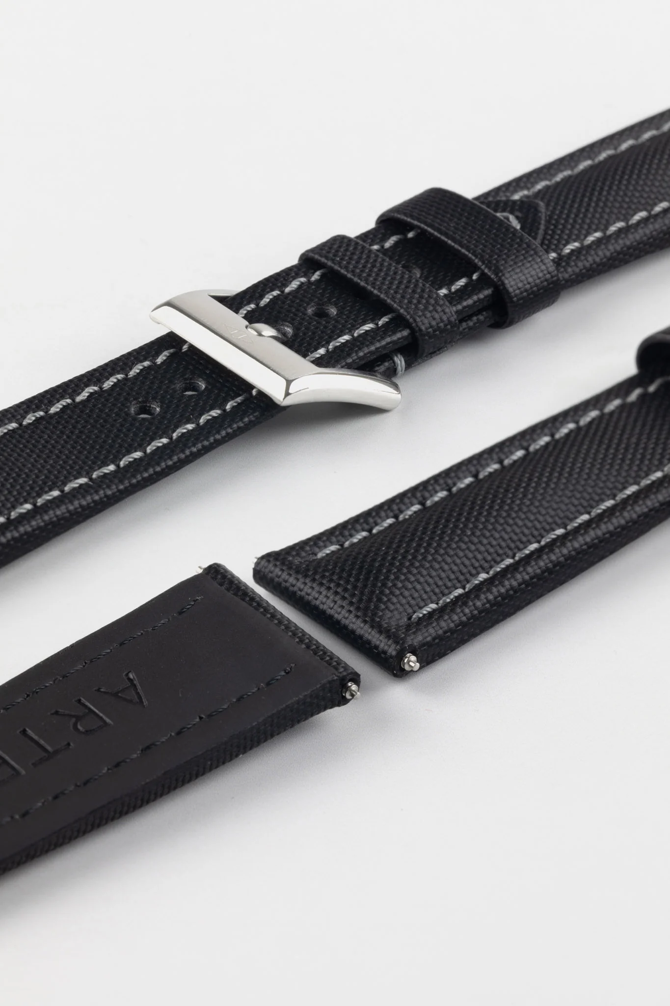 Artem Straps Classic Black Sailcloth Watch Strap with Grey Stitching - Image 8