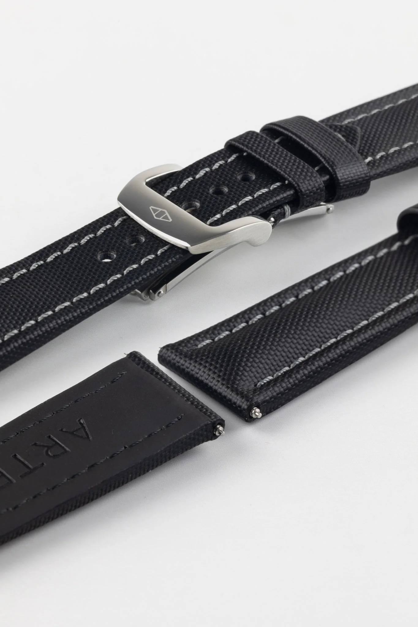 Artem Straps Classic Black Sailcloth Watch Strap with Grey Stitching - Image 9