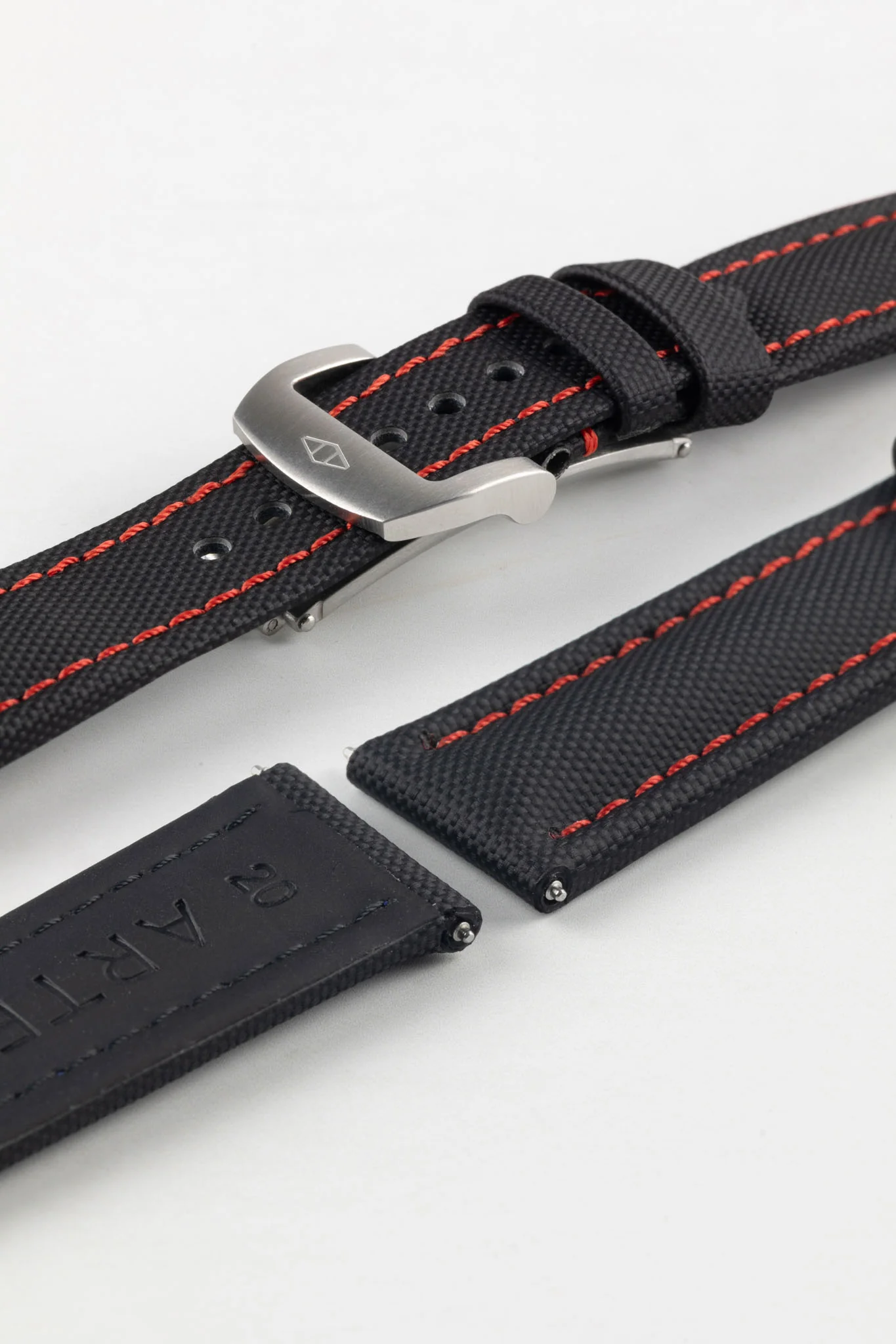 Artem Straps Classic Black Sailcloth Watch Strap with Red Stitching - Image 10