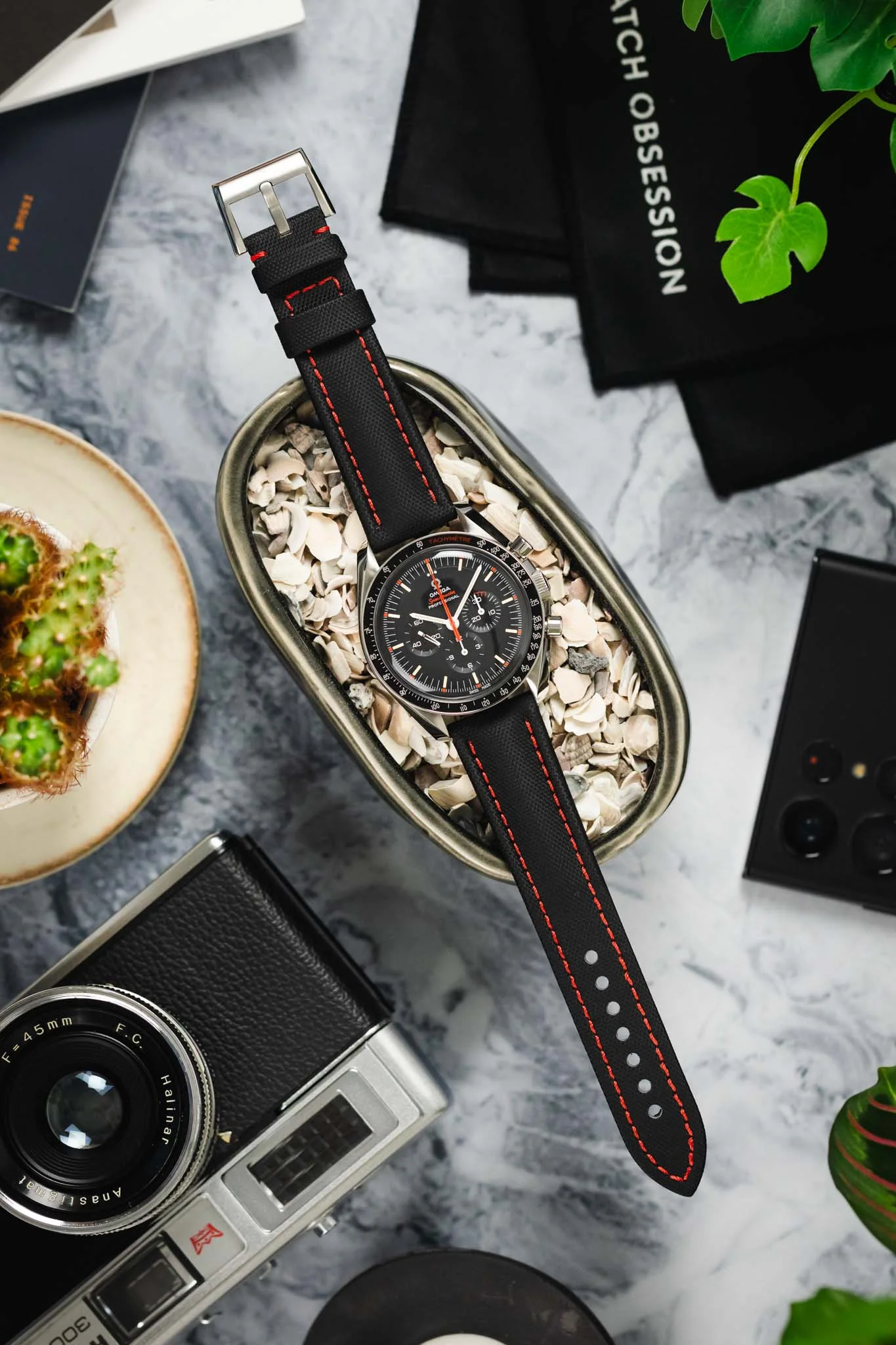 Artem Straps Classic Black Sailcloth Watch Strap with Red Stitching - Image 11