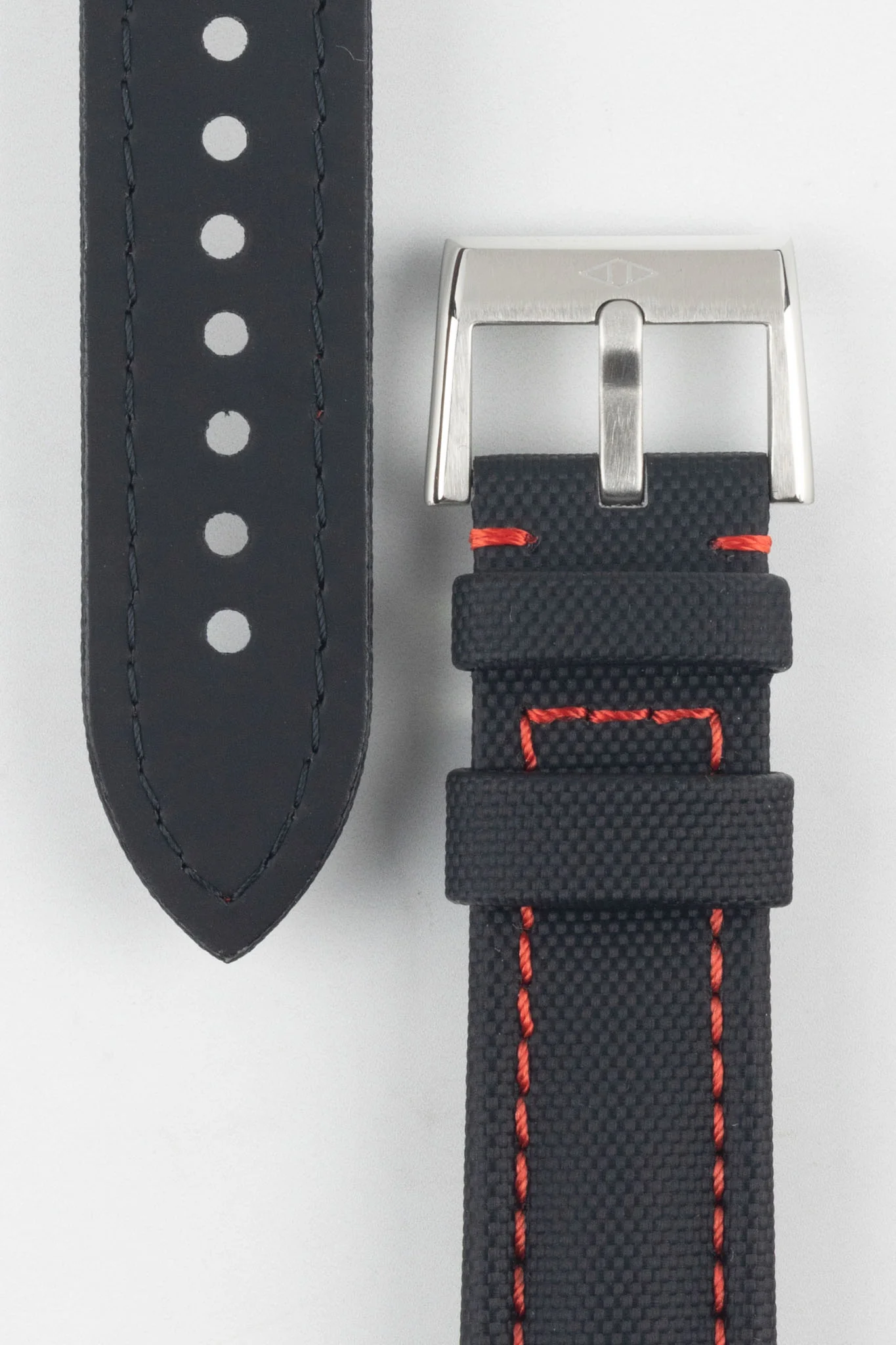 Artem Straps Classic Black Sailcloth Watch Strap with Red Stitching - Image 3