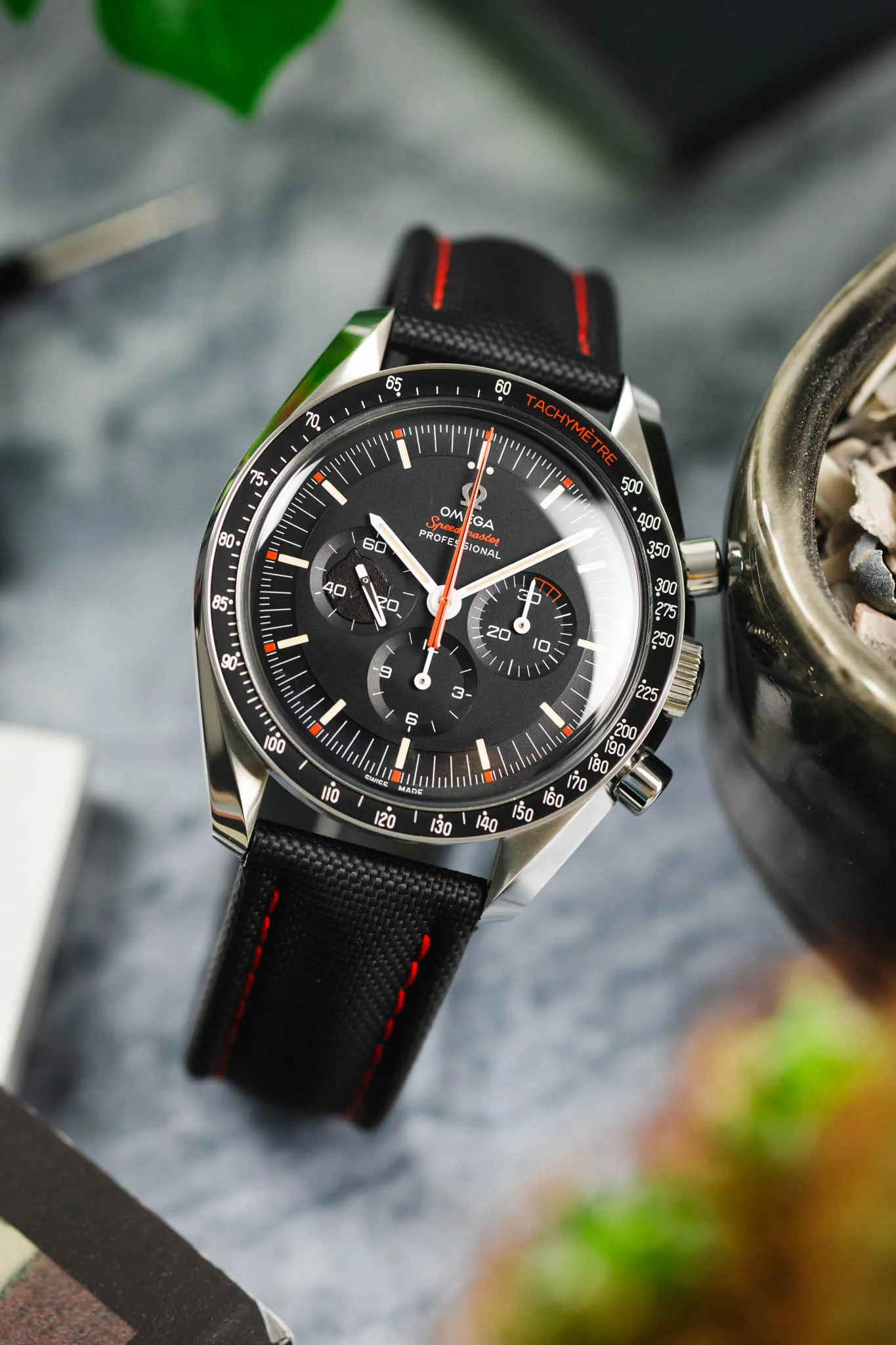 Artem Straps Classic Black Sailcloth Watch Strap with Red Stitching - Image 4