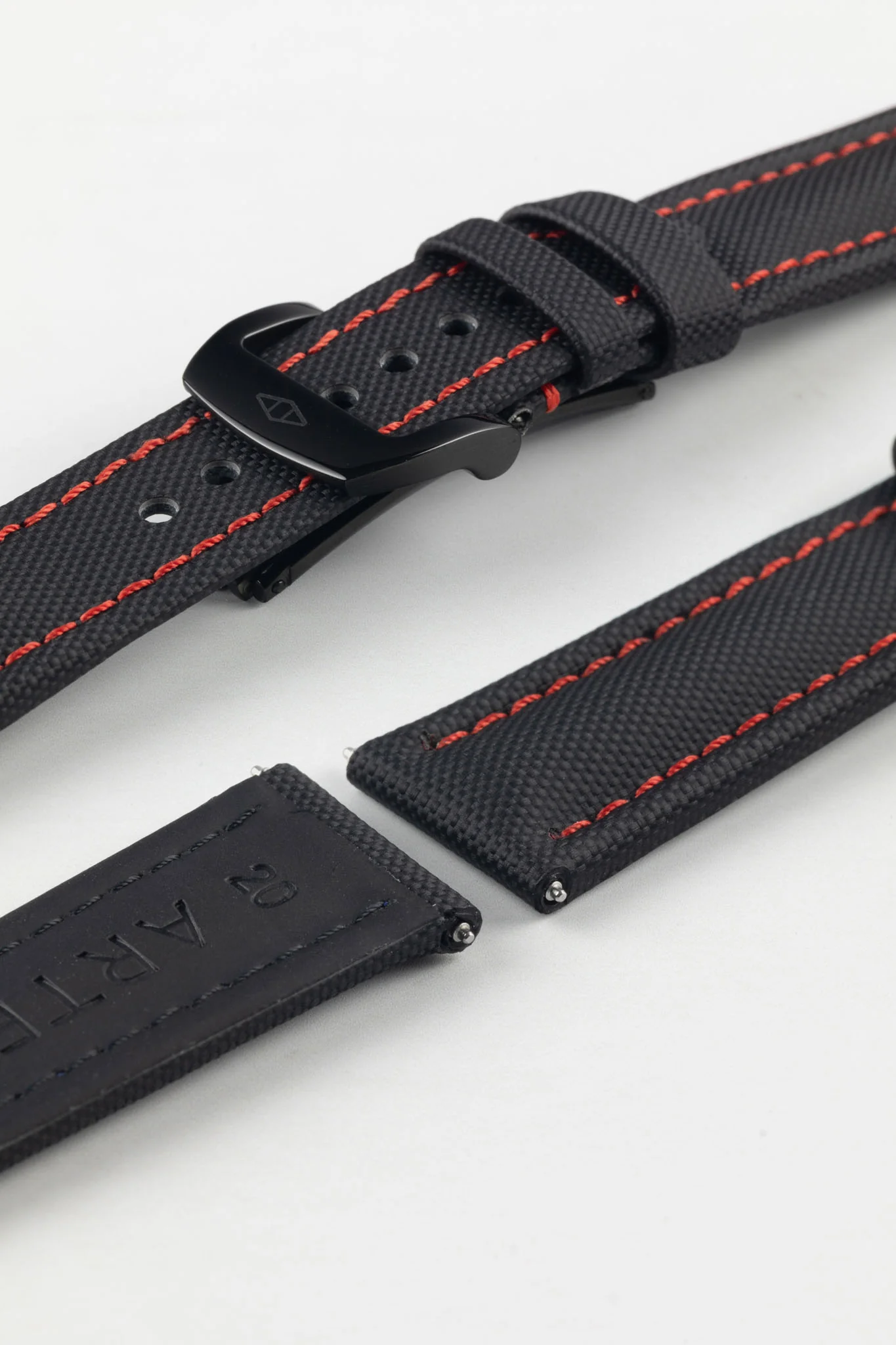 Artem Straps Classic Black Sailcloth Watch Strap with Red Stitching - Image 7