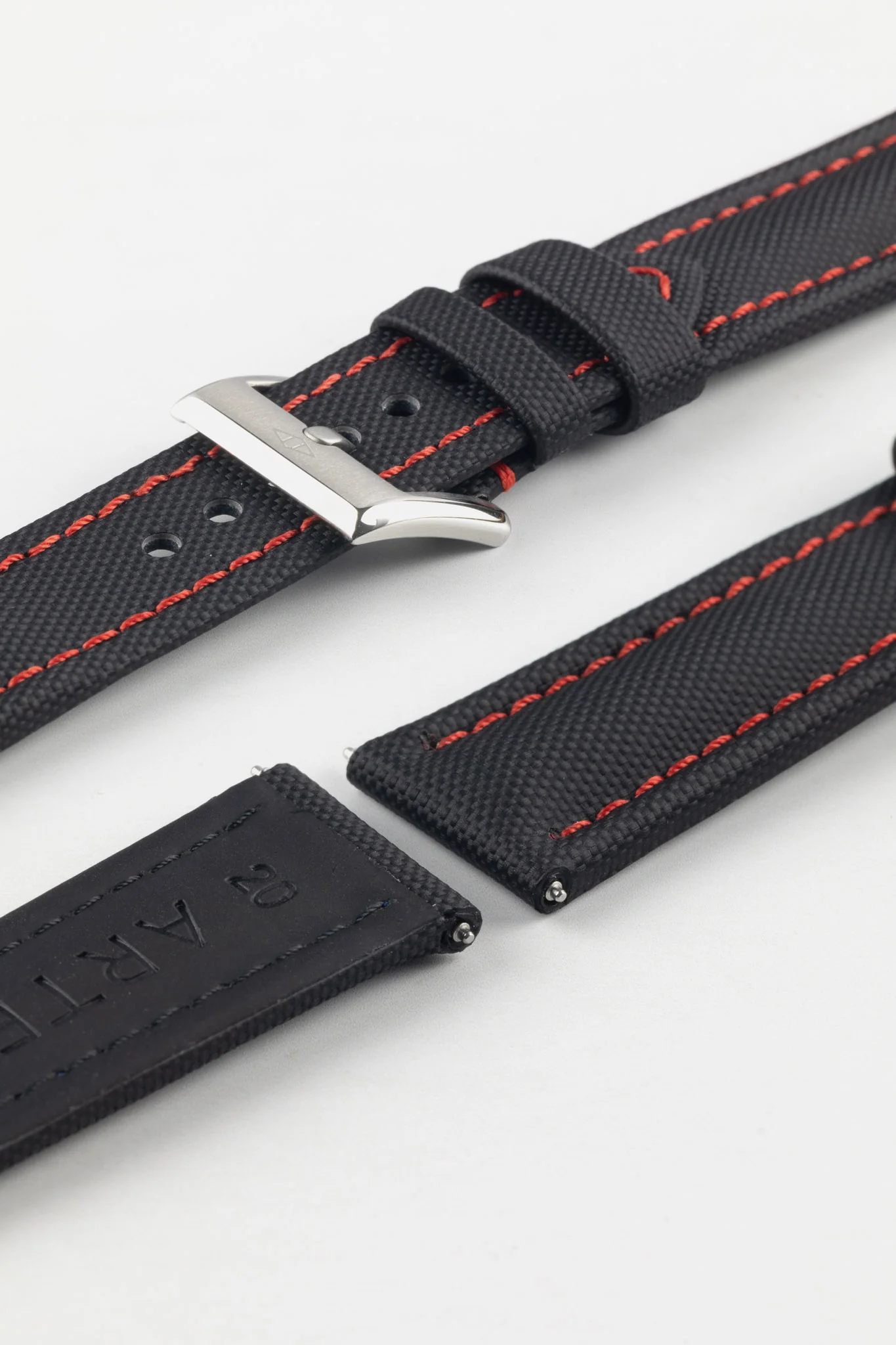 Artem Straps Classic Black Sailcloth Watch Strap with Red Stitching - Image 8