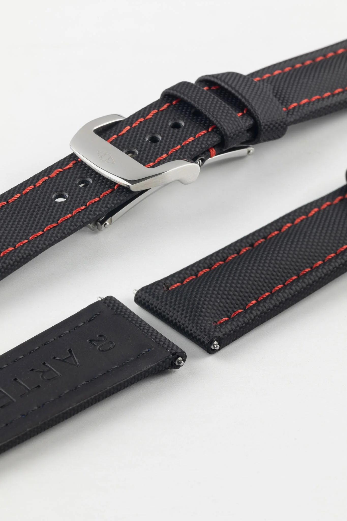 Artem Straps Classic Black Sailcloth Watch Strap with Red Stitching - Image 9