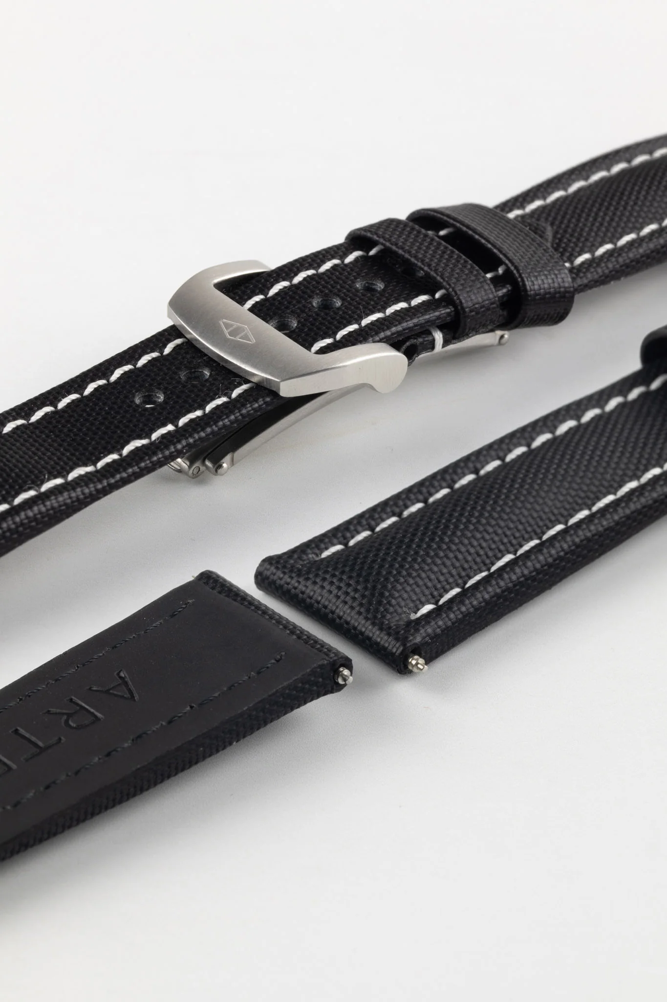 Artem Straps Classic Black Sailcloth Watch Strap with White Stitching - Image 10