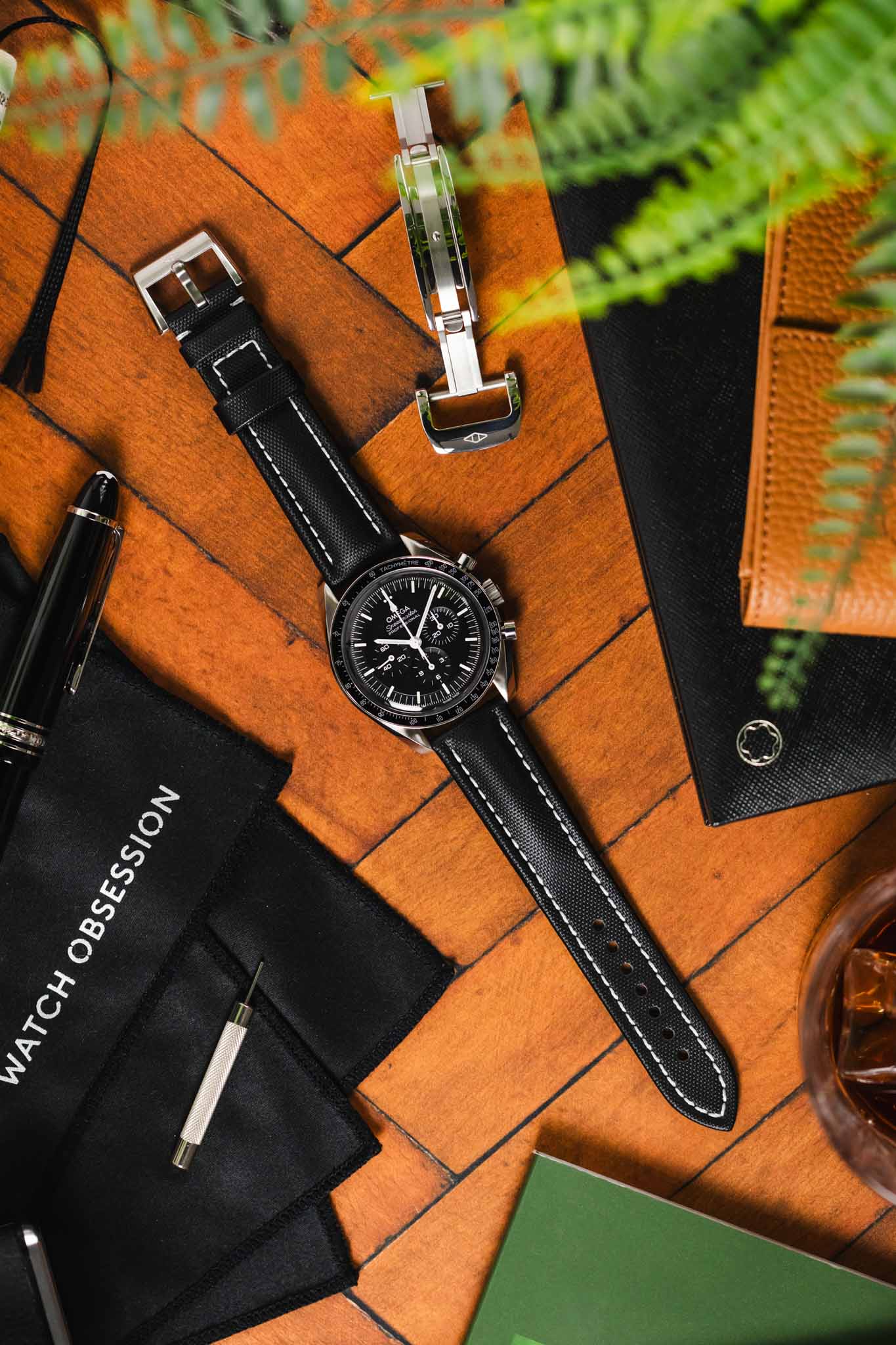 Artem Straps Classic Black Sailcloth Watch Strap with White Stitching - Image 11