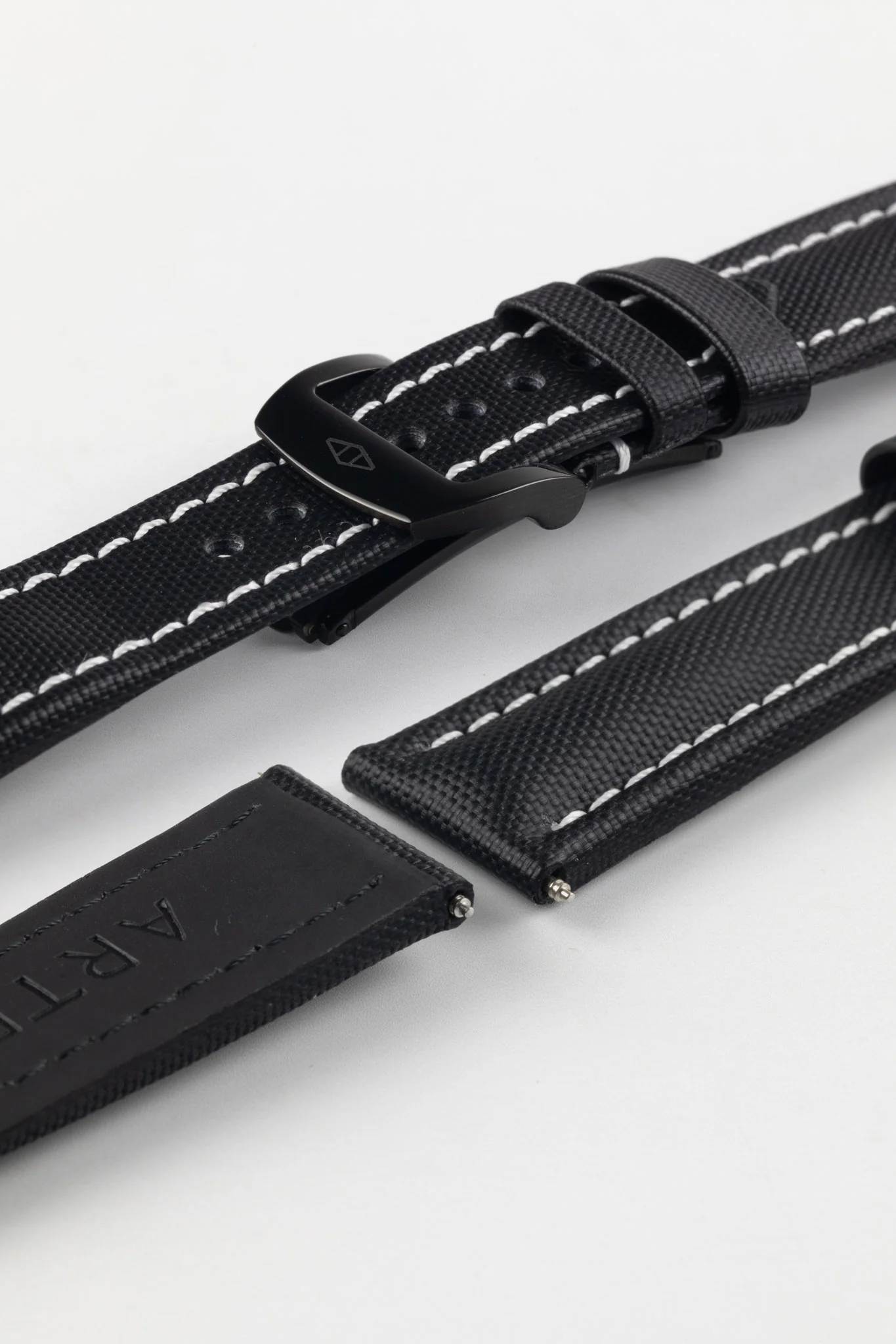 Artem Straps Classic Black Sailcloth Watch Strap with White Stitching - Image 7