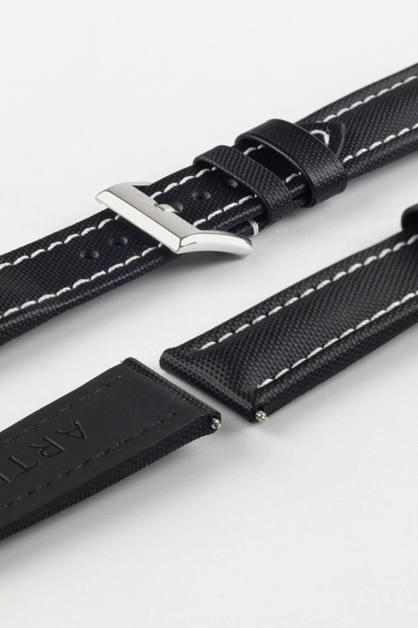 Artem Straps Classic Black Sailcloth Watch Strap with White Stitching - Image 8