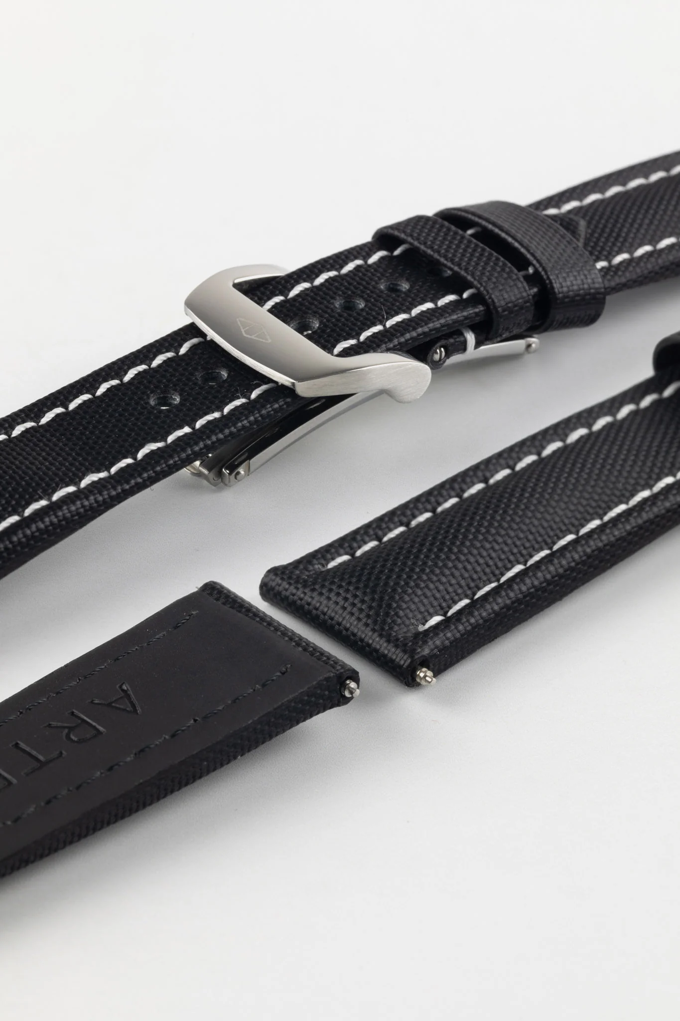 Artem Straps Classic Black Sailcloth Watch Strap with White Stitching - Image 9