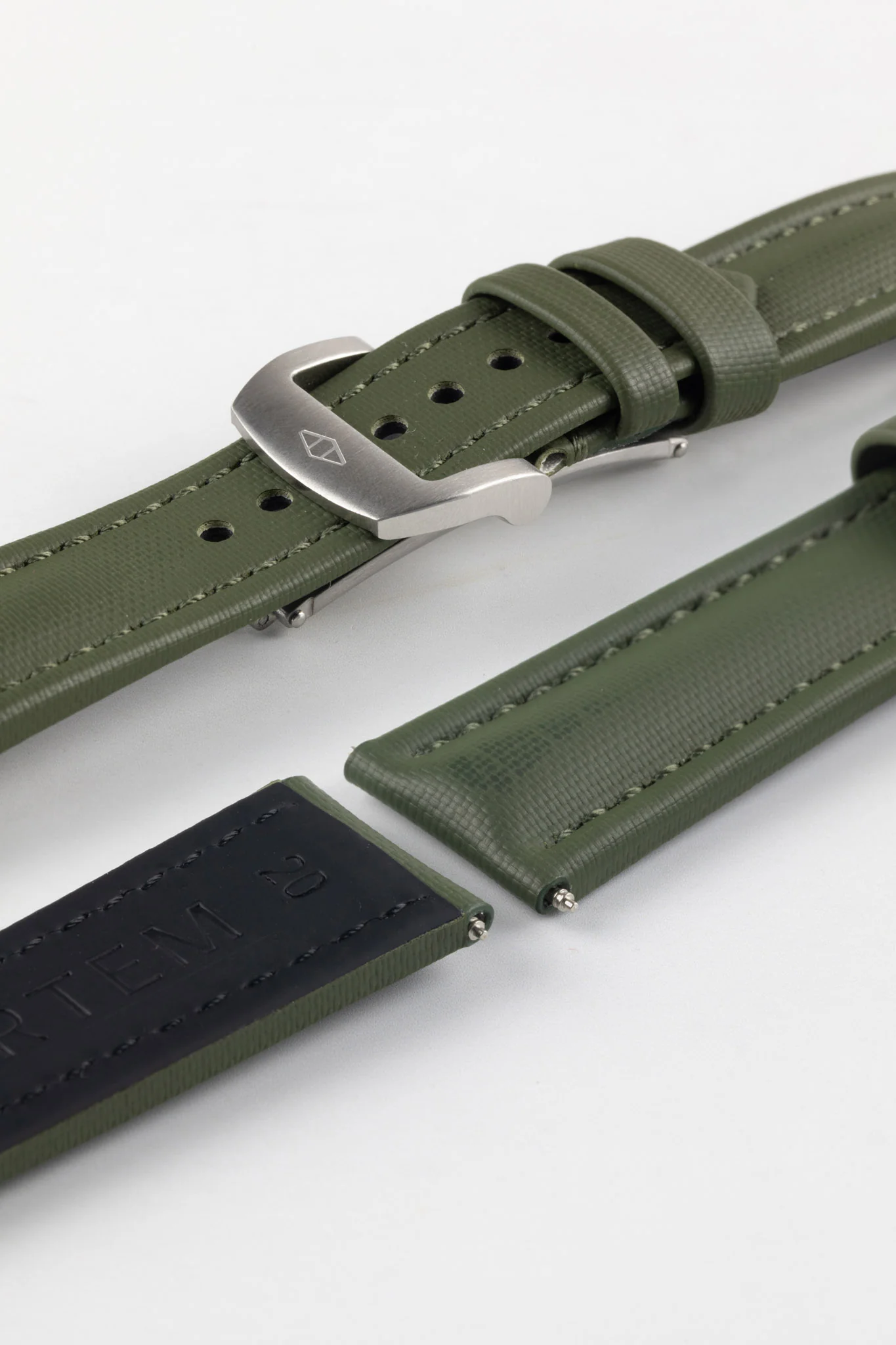 Artem Straps Classic Green Sailcloth Watch Strap with Green Stitching - Image 10