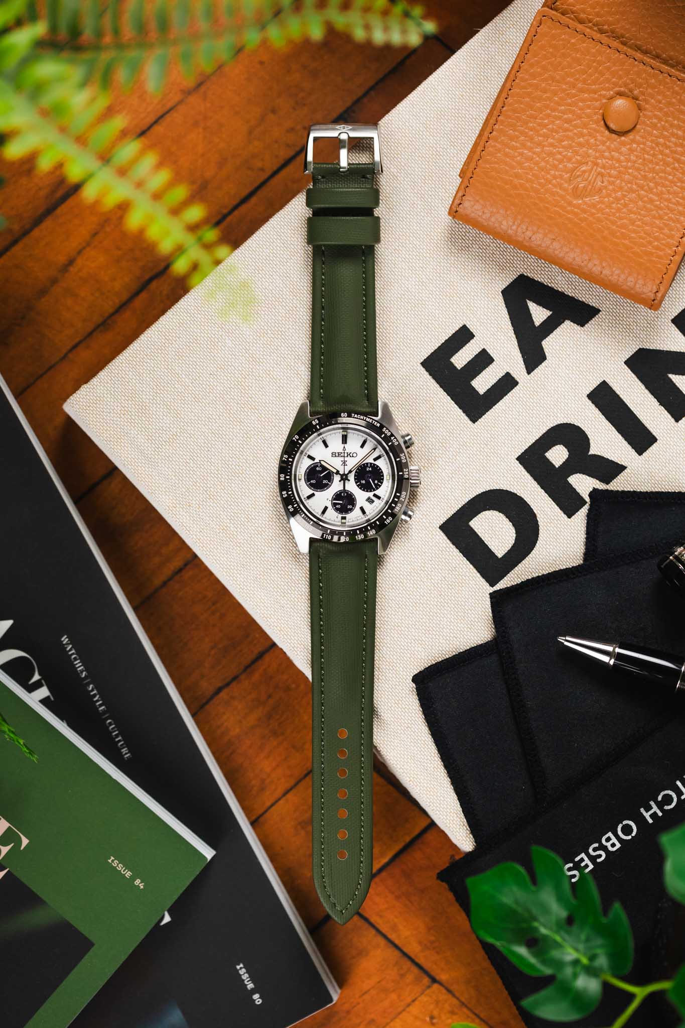 Artem Straps Classic Green Sailcloth Watch Strap with Green Stitching - Image 11