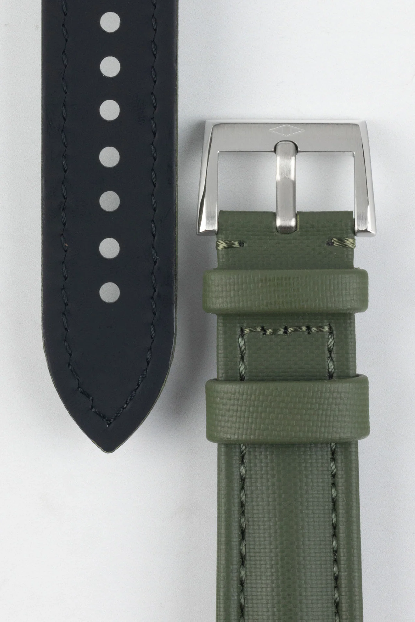 Artem Straps Classic Green Sailcloth Watch Strap with Green Stitching - Image 3