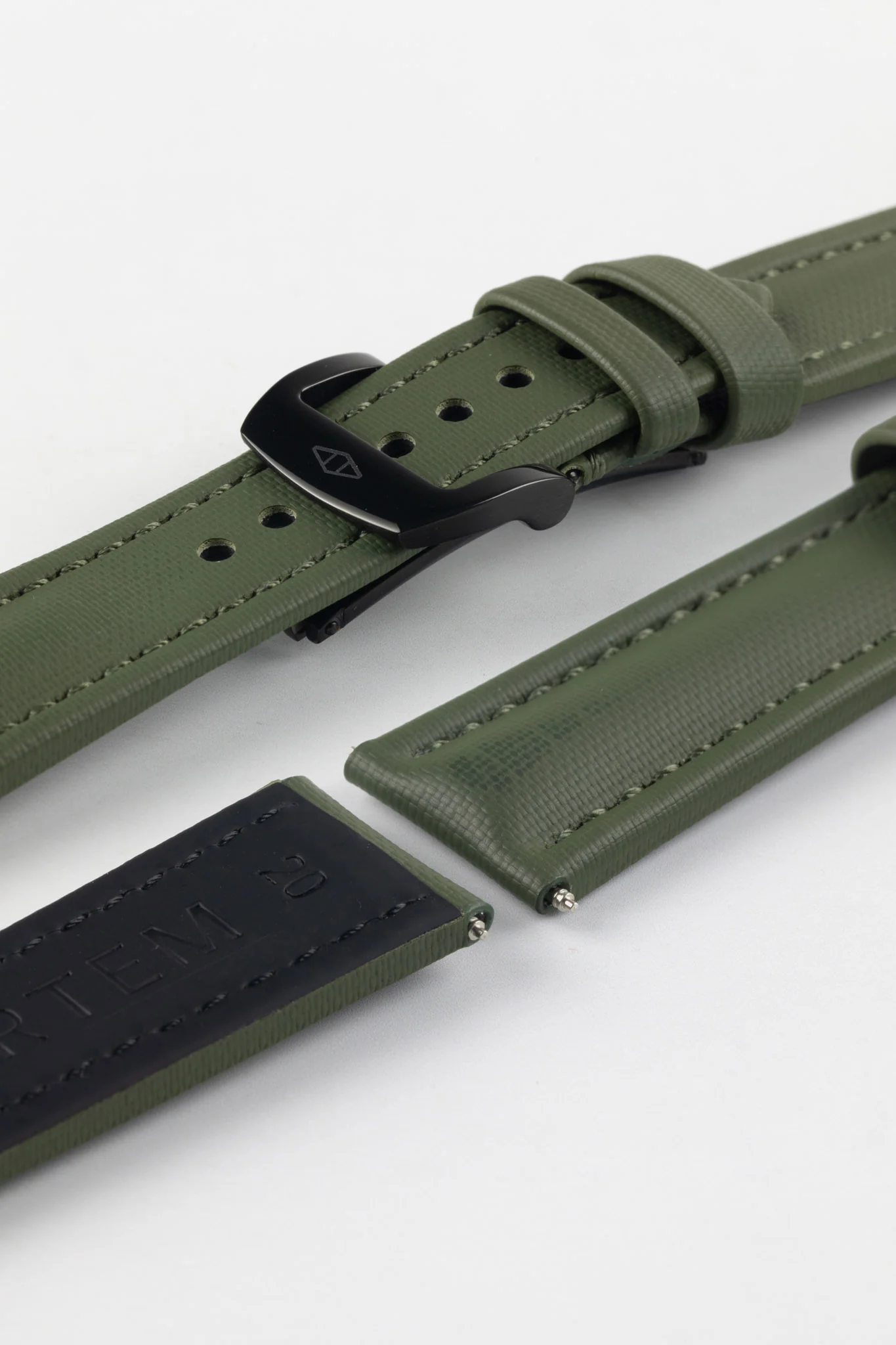 Artem Straps Classic Green Sailcloth Watch Strap with Green Stitching - Image 7