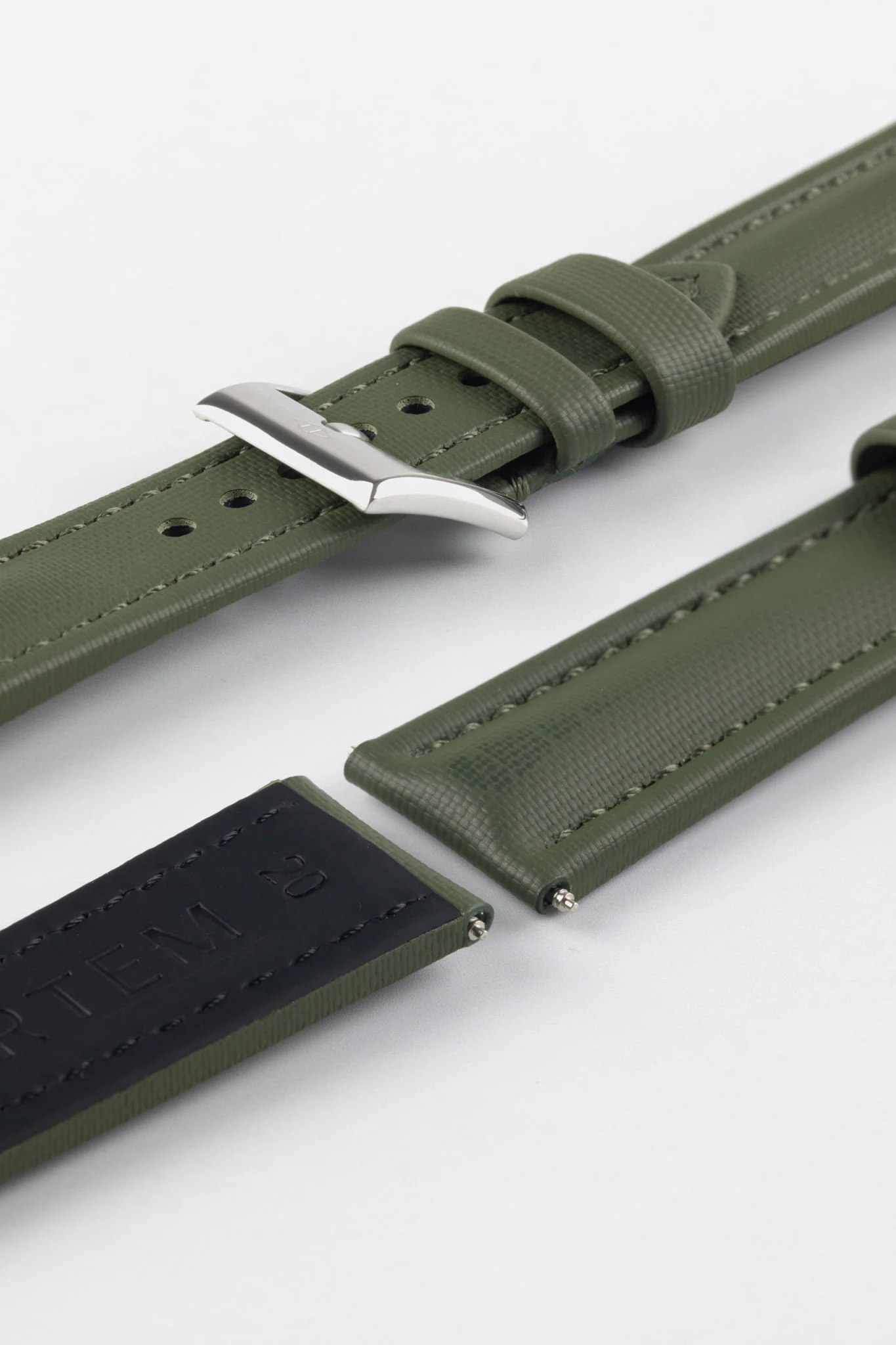 Artem Straps Classic Green Sailcloth Watch Strap with Green Stitching - Image 8
