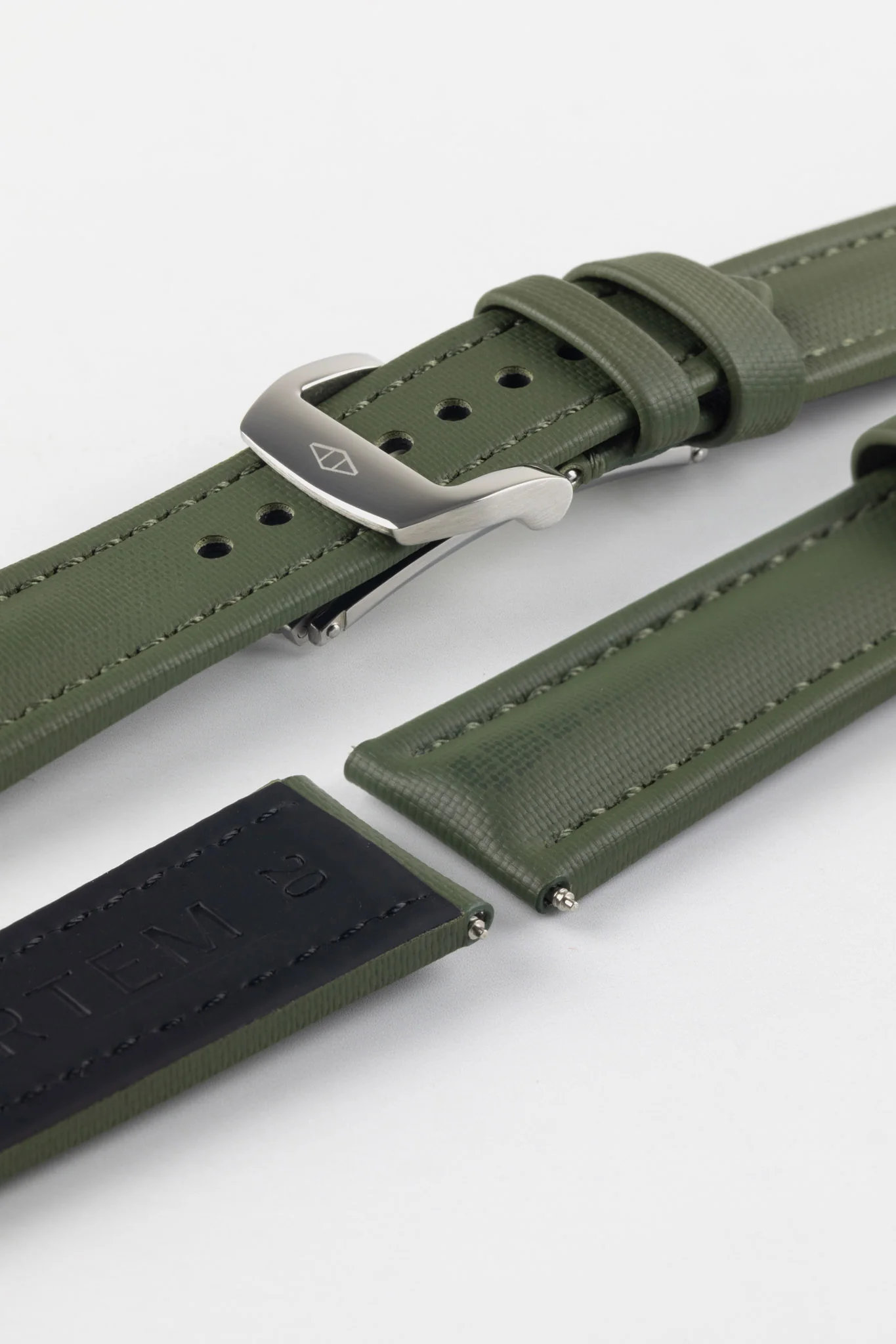 Artem Straps Classic Green Sailcloth Watch Strap with Green Stitching - Image 9