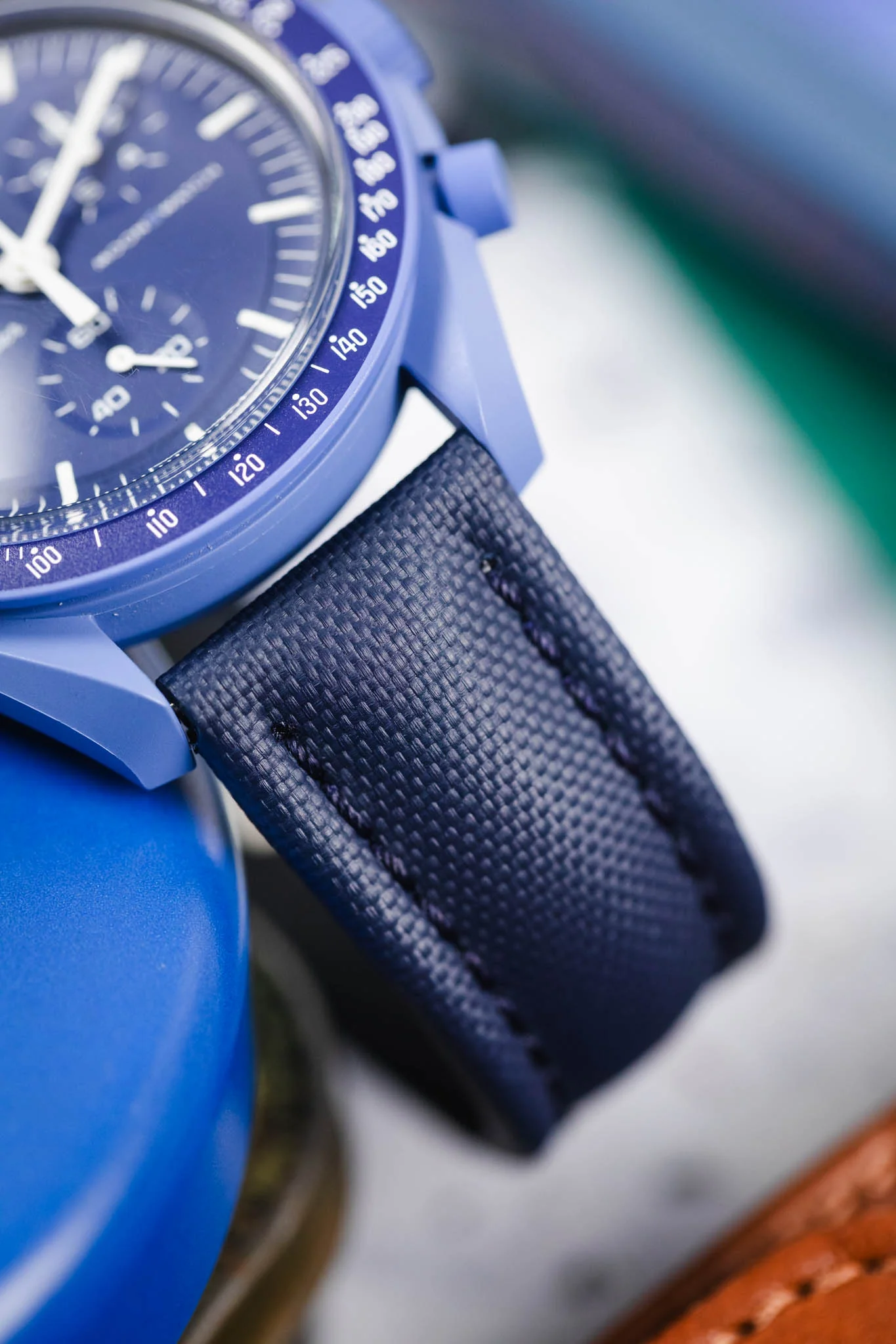 Artem Straps Classic Navy Blue Sailcloth Watch Strap with Navy Blue Stitching - Image 6