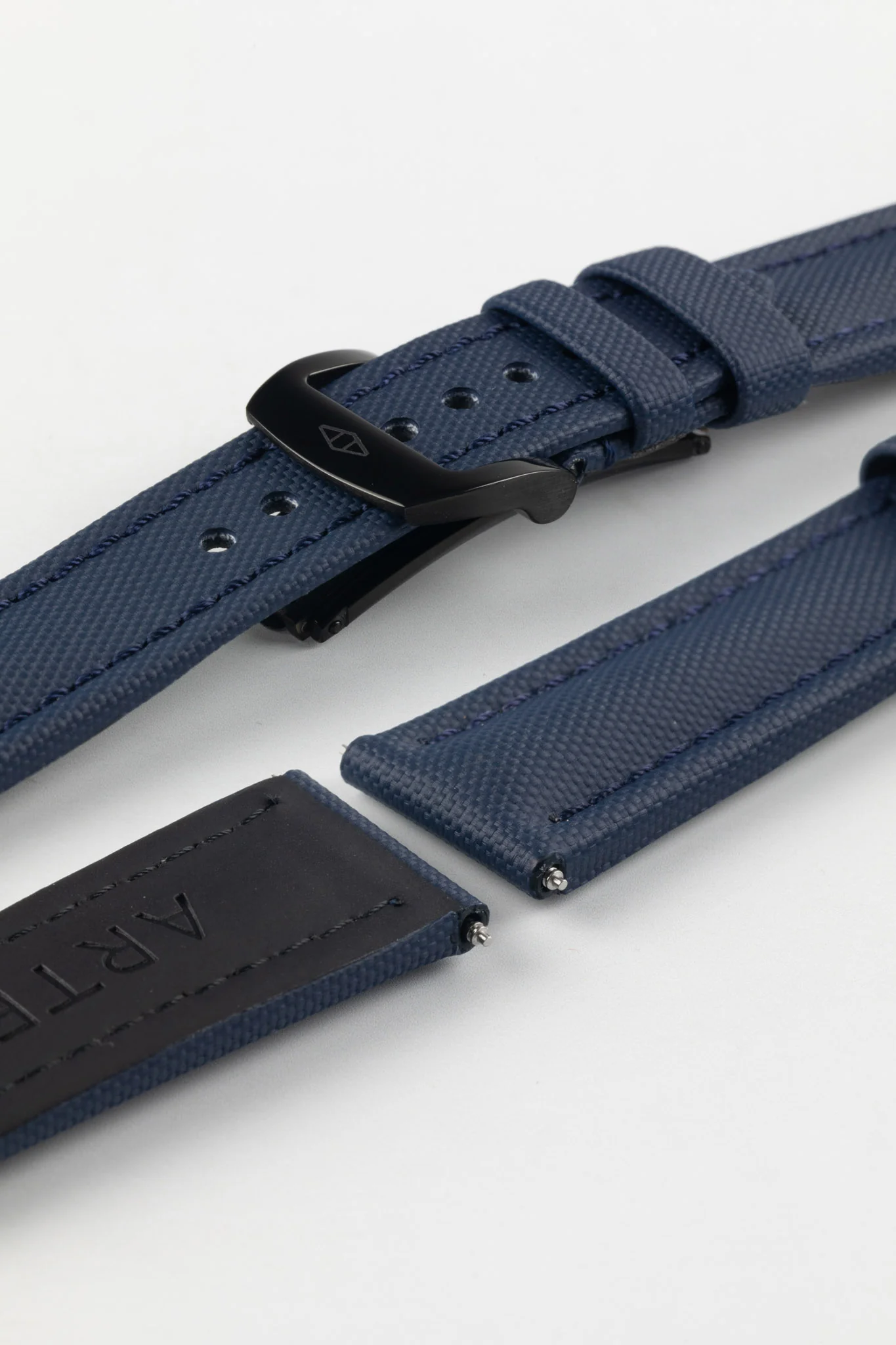 Artem Straps Classic Navy Blue Sailcloth Watch Strap with Navy Blue Stitching - Image 7