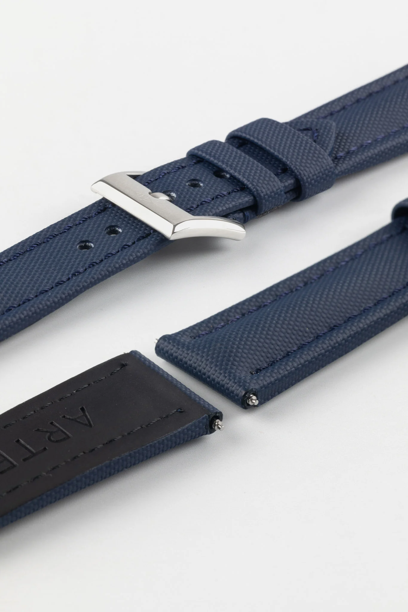 Artem Straps Classic Navy Blue Sailcloth Watch Strap with Navy Blue Stitching - Image 8