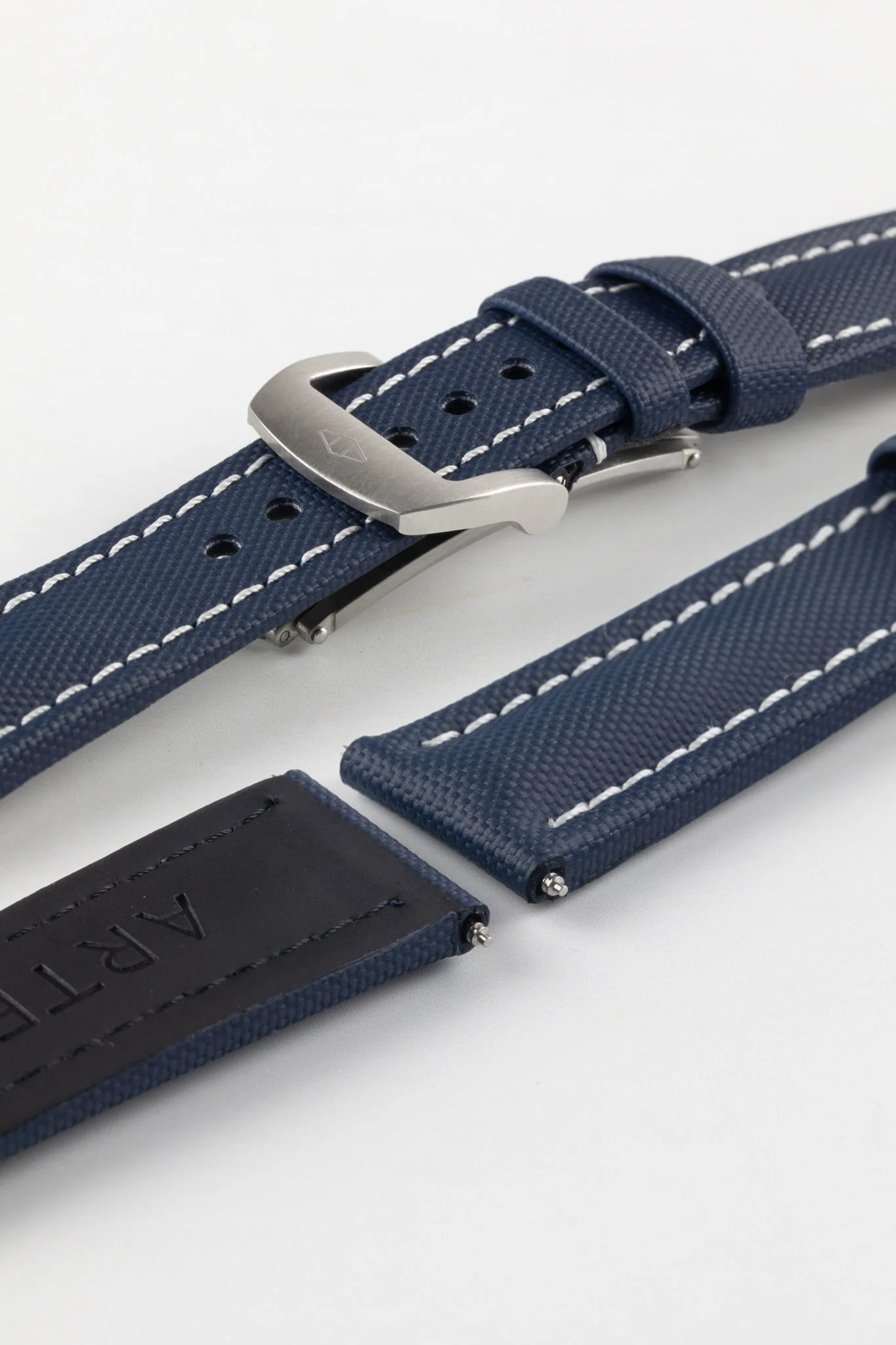 Artem Straps Classic Navy Blue Sailcloth Watch Strap with White Stitching - Image 10