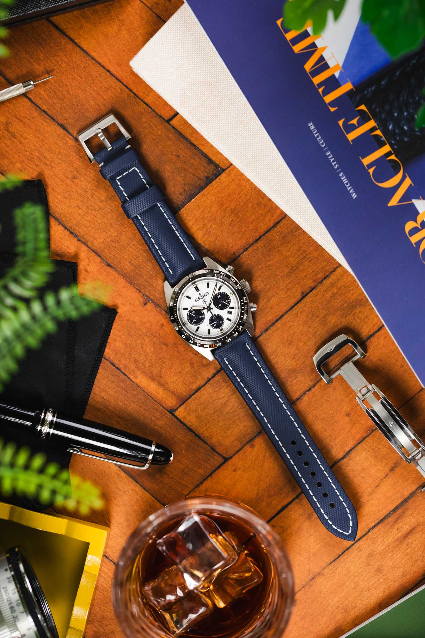 Artem Straps Classic Navy Blue Sailcloth Watch Strap with White Stitching - Image 11