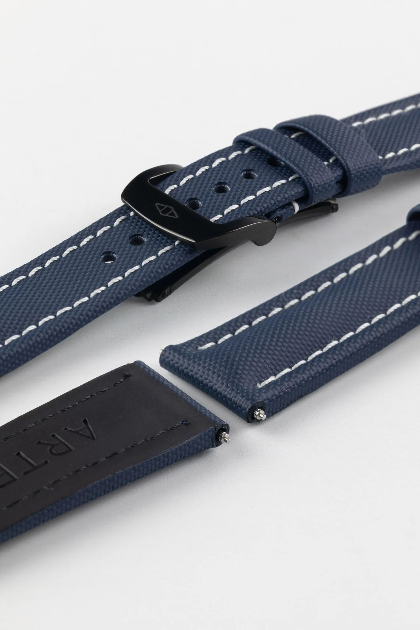Artem Straps Classic Navy Blue Sailcloth Watch Strap with White Stitching - Image 7