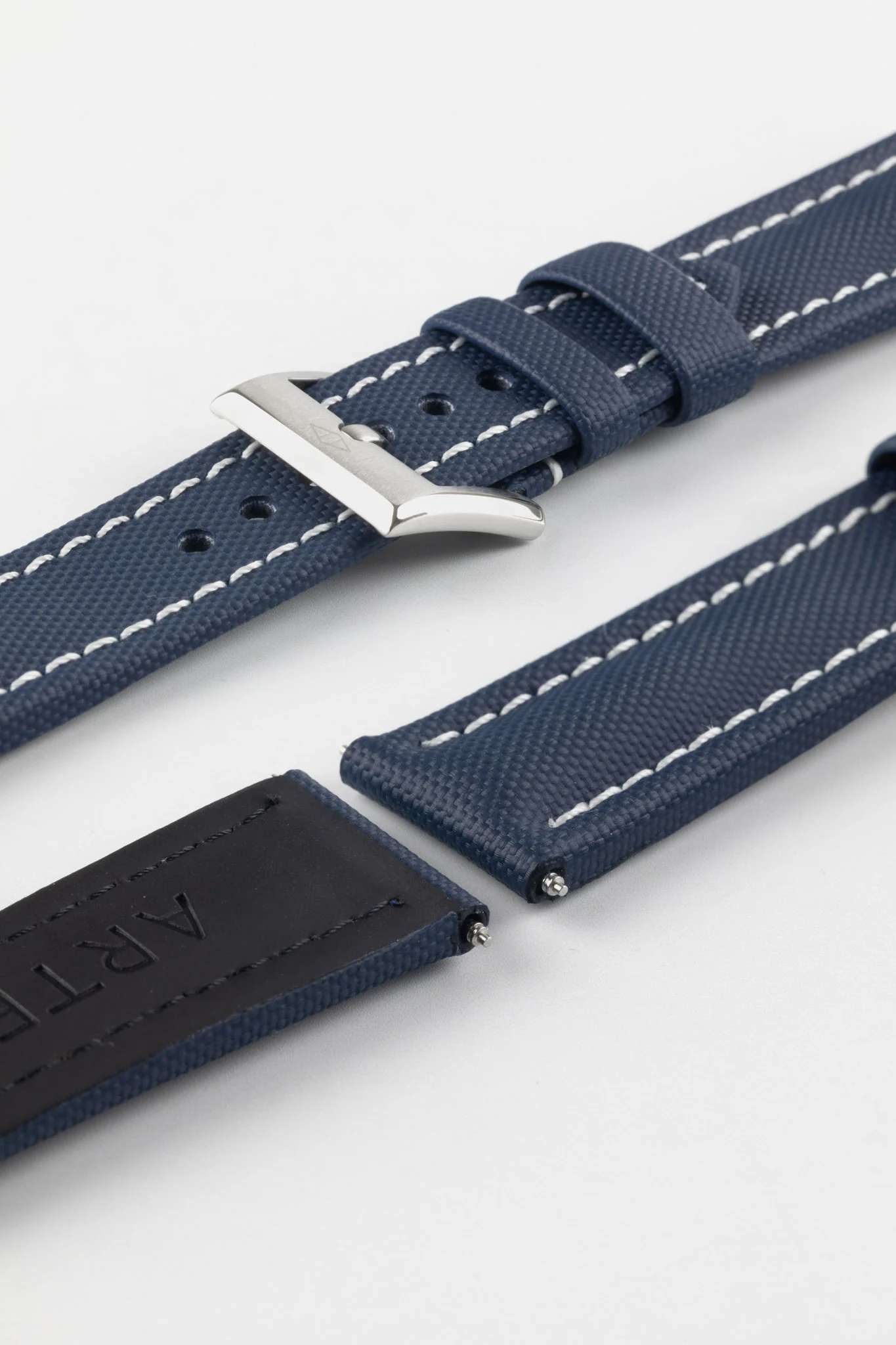 Artem Straps Classic Navy Blue Sailcloth Watch Strap with White Stitching - Image 8