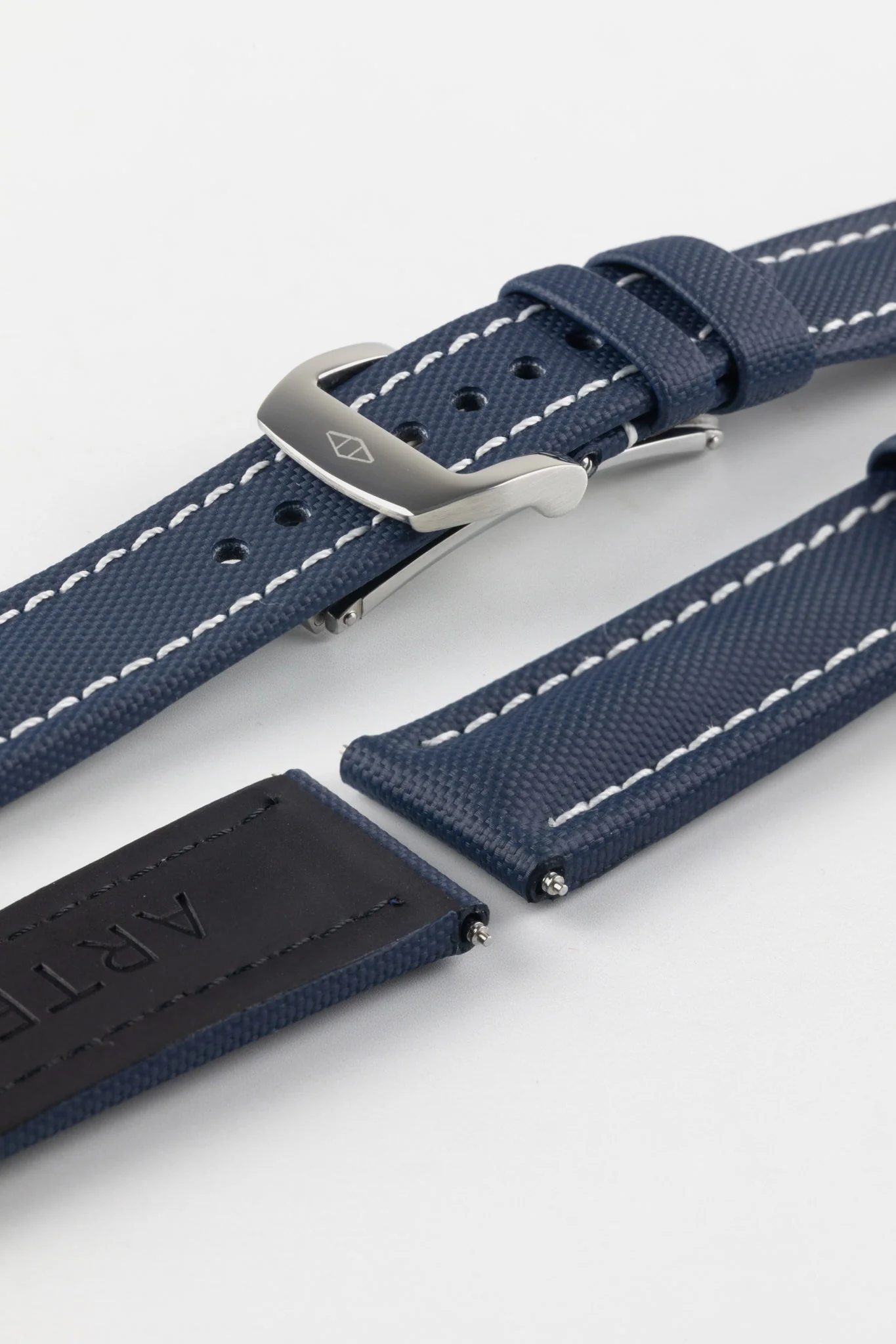 Artem Straps Classic Navy Blue Sailcloth Watch Strap with White Stitching - Image 9
