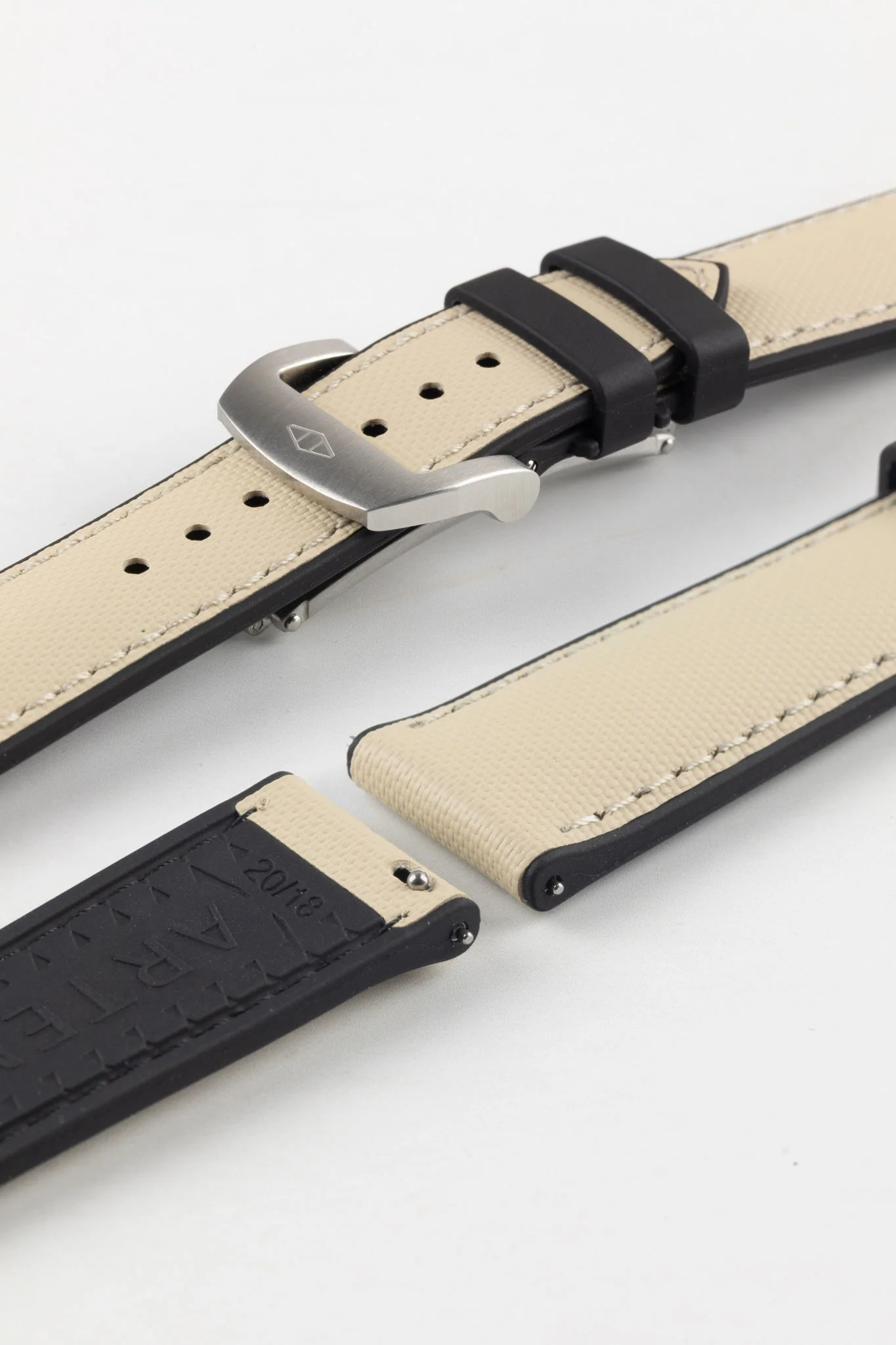 Artem Straps HydroFlex™ Beige Hybrid FKM Rubber Watch Strap with Beige Stitching - Image 10