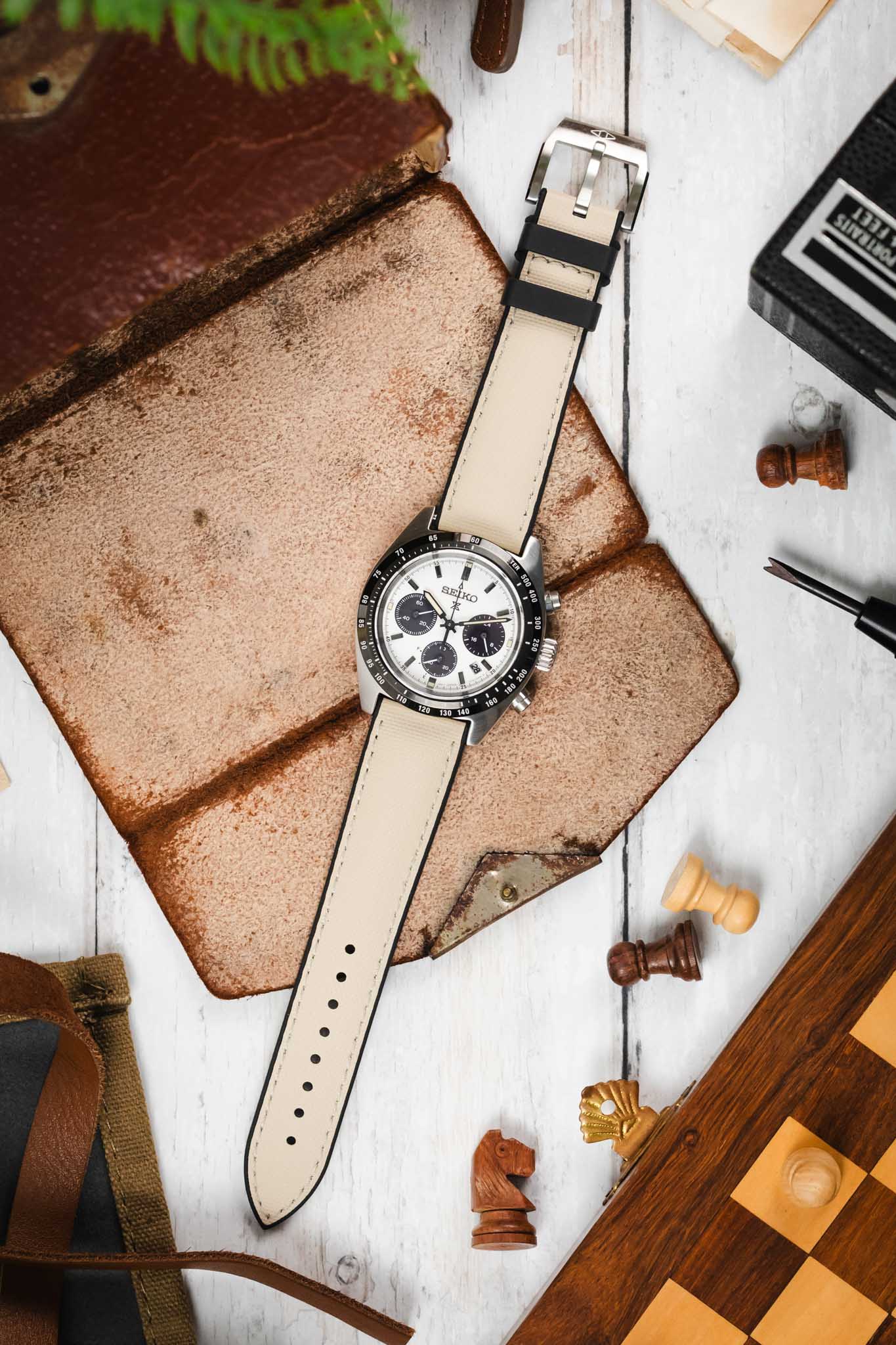 Artem Straps HydroFlex™ Beige Hybrid FKM Rubber Watch Strap with Beige Stitching - Image 11