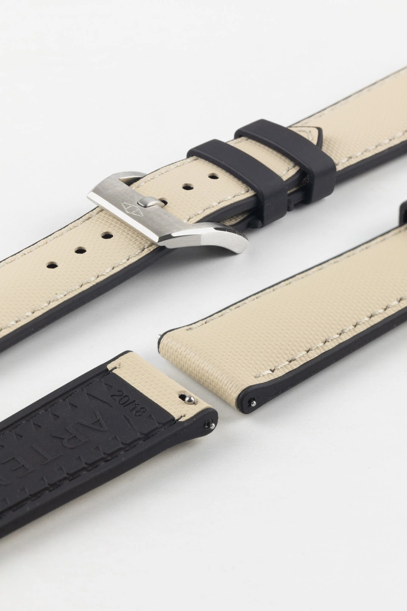 Artem Straps HydroFlex™ Beige Hybrid FKM Rubber Watch Strap with Beige Stitching - Image 8