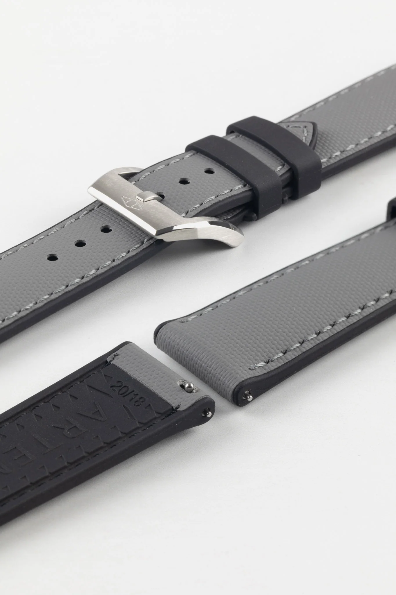 Artem Straps HydroFlex™ Grey Hybrid FKM Rubber Watch Strap with Grey Stitching - Image 8