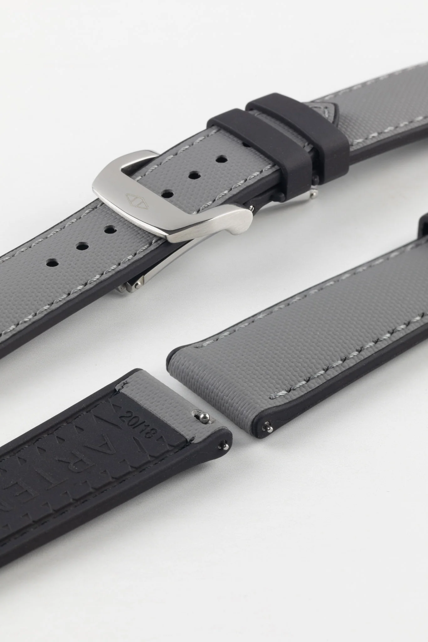 Artem Straps HydroFlex™ Grey Hybrid FKM Rubber Watch Strap with Grey Stitching - Image 9