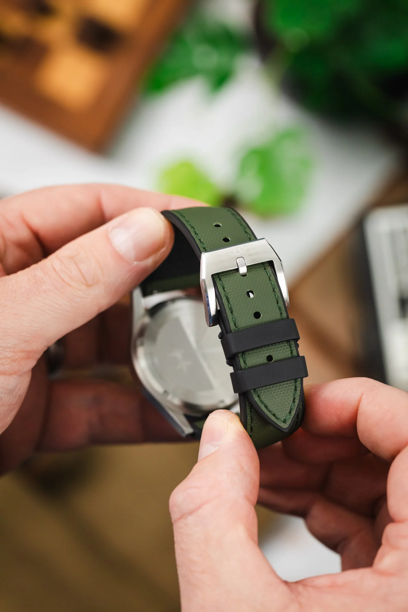 Artem Straps HydroFlex™ Khaki Hybrid FKM Rubber Watch Strap with Khaki Stitching - Image 6