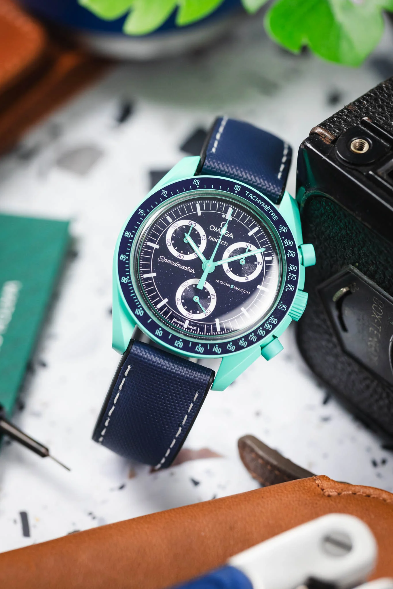 Artem Straps HydroFlex™ Navy Hybrid FKM Rubber Watch Strap with White Stitching - Image 4
