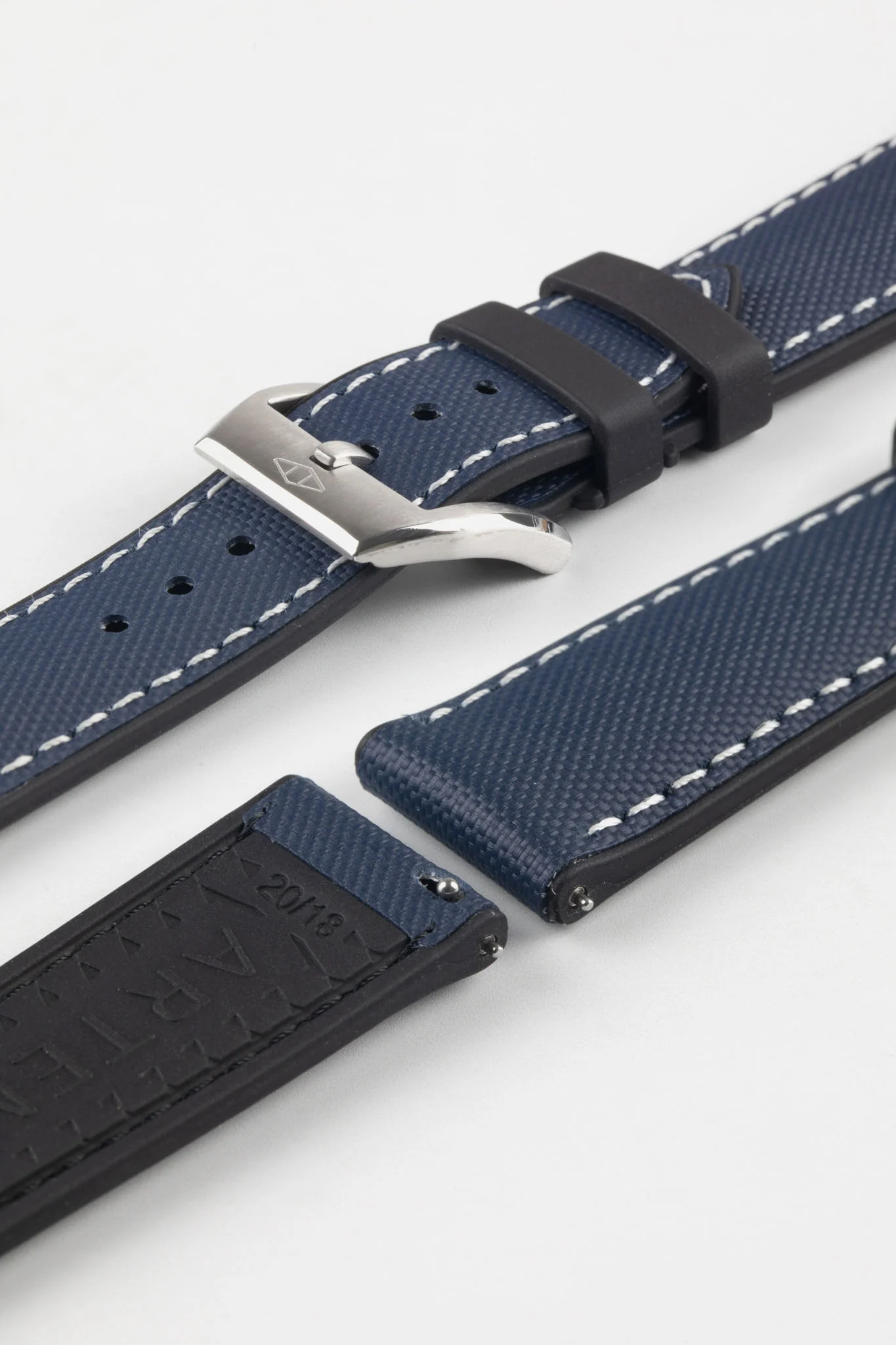Artem Straps HydroFlex™ Navy Hybrid FKM Rubber Watch Strap with White Stitching - Image 7