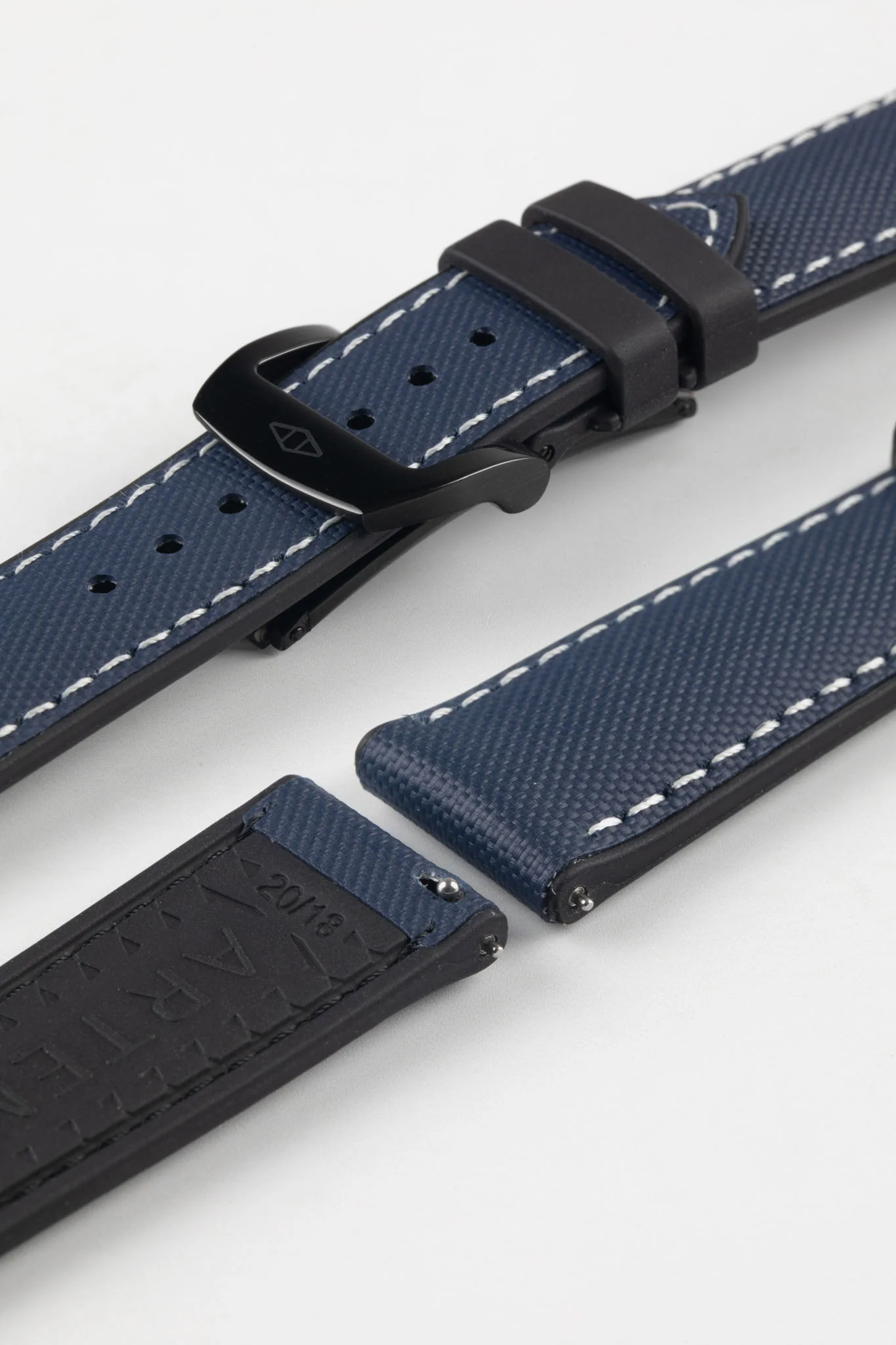 Artem Straps HydroFlex™ Navy Hybrid FKM Rubber Watch Strap with White Stitching - Image 8
